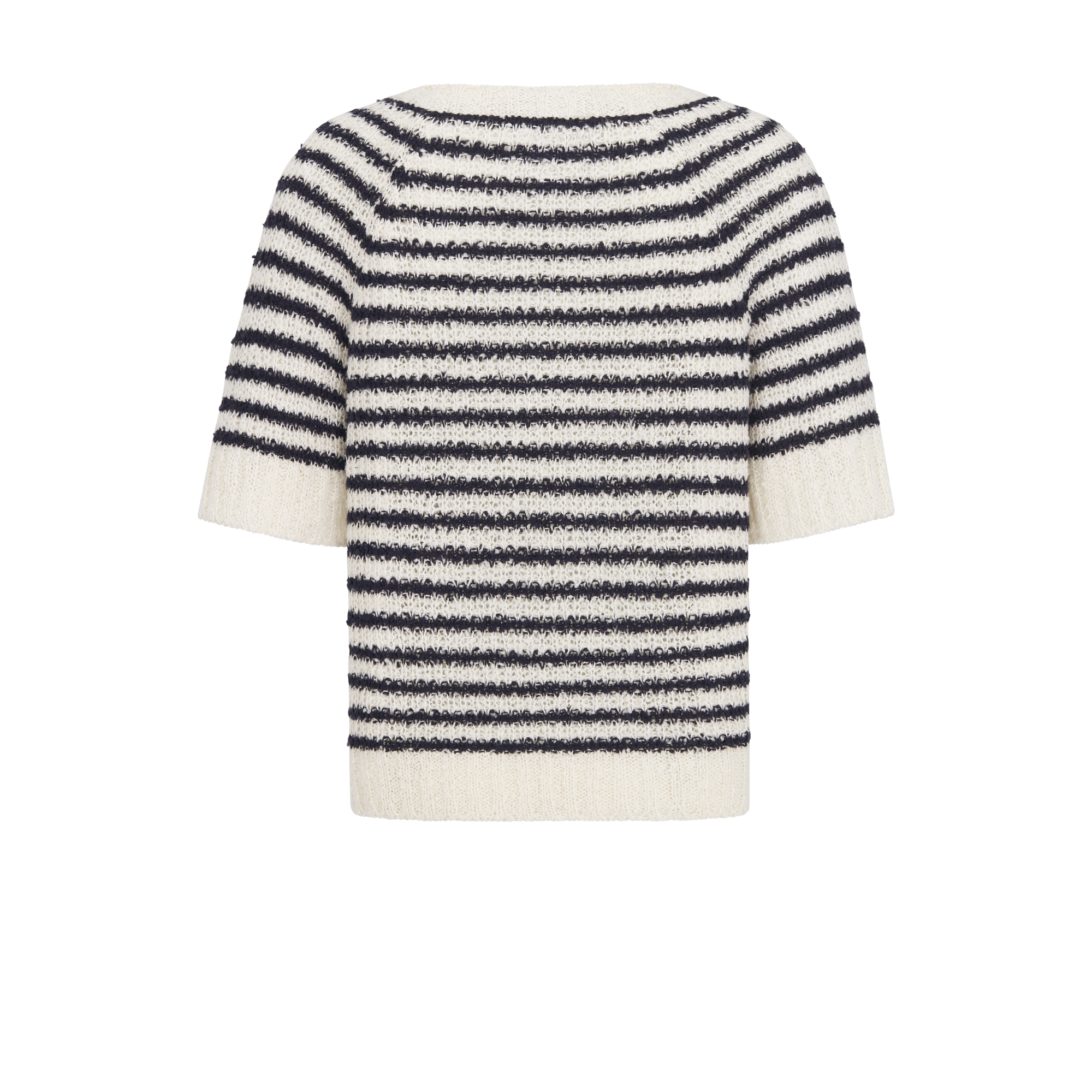 Dior Marinière 短袖针织衫 白色和海军蓝色棉质和桑蚕丝混纺针织面料 E08