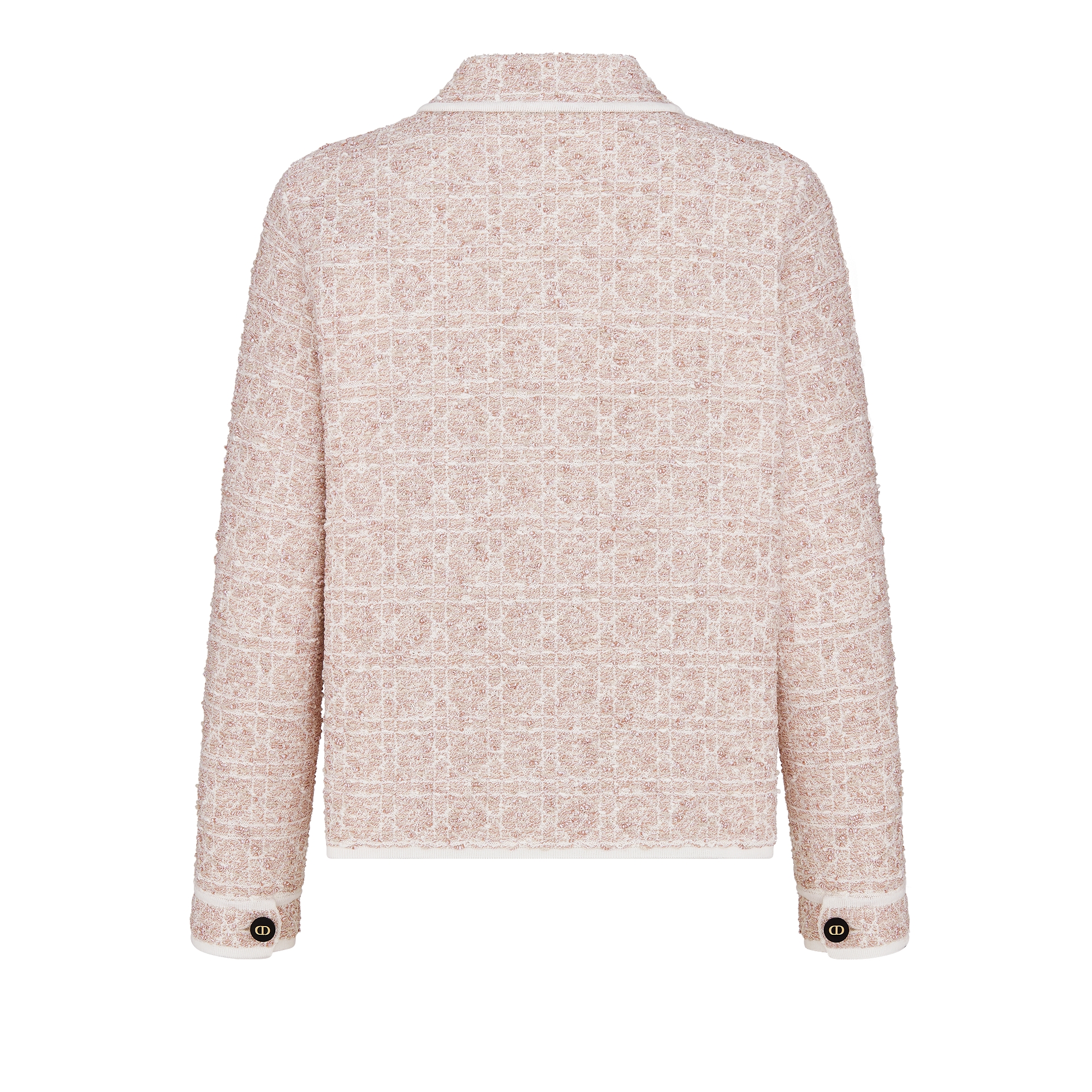 外套 桃花粉色棉质混纺粗花呢针织面料超大藤格纹 E08