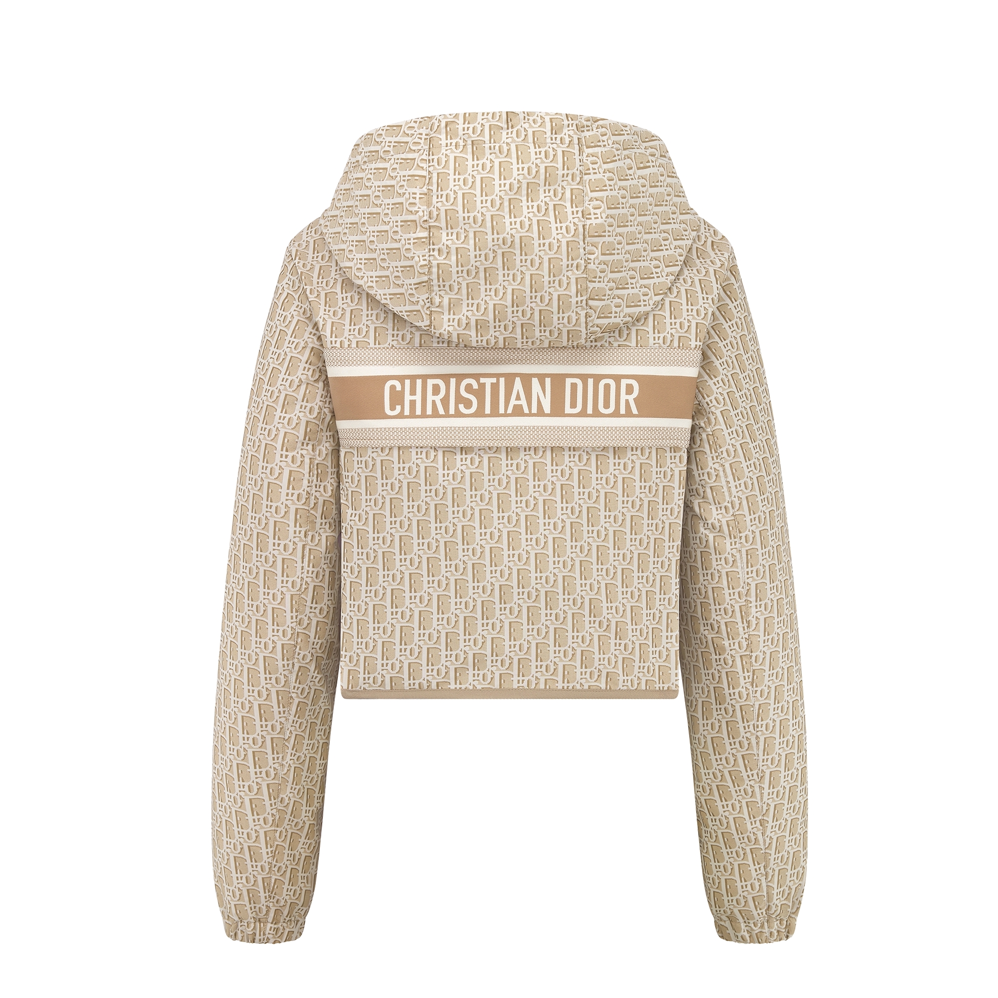 短款连帽外套 米色塔夫绸提花科技面料 Oblique 印花 E08