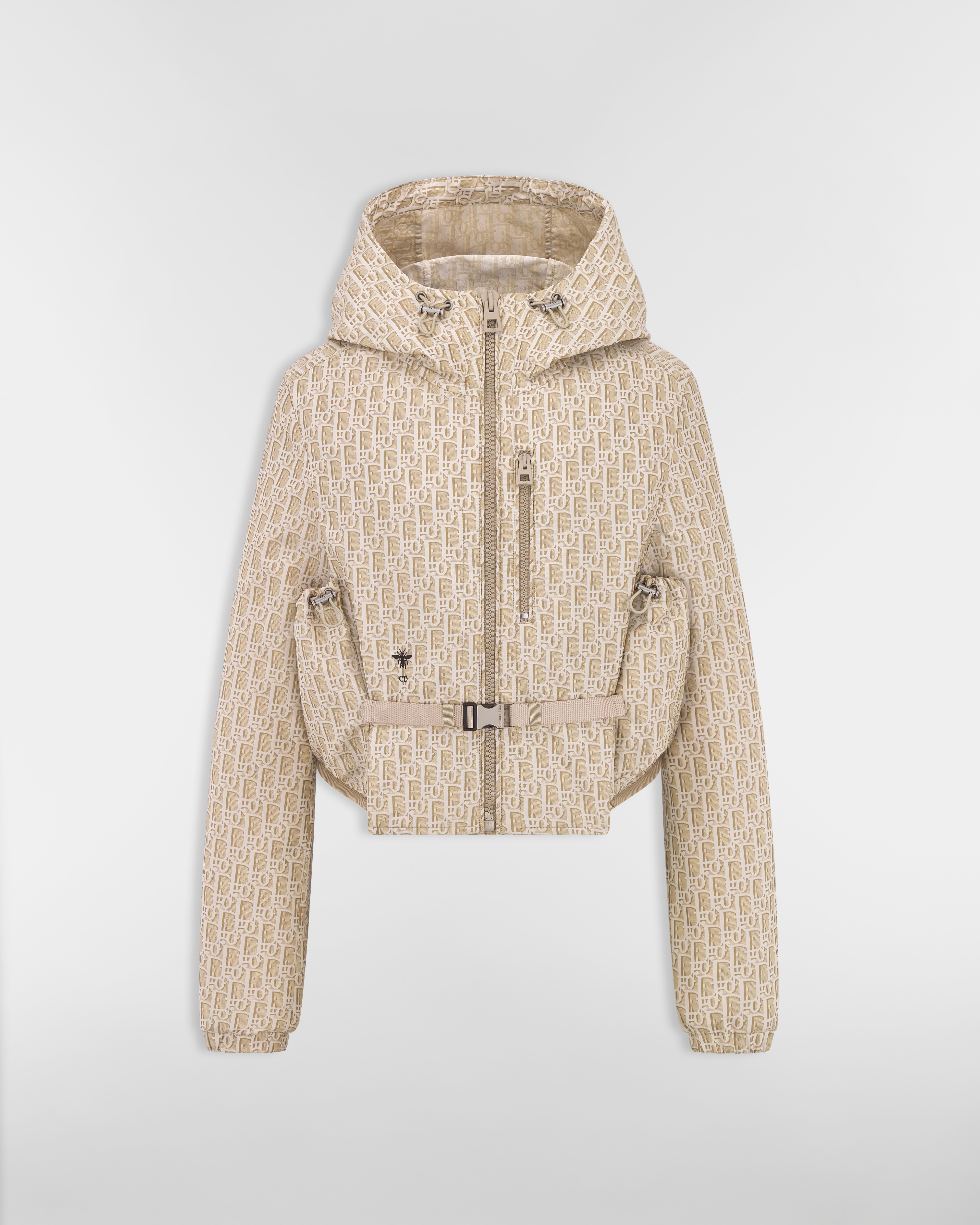 短款连帽外套 米色塔夫绸提花科技面料 Oblique 印花 E01
