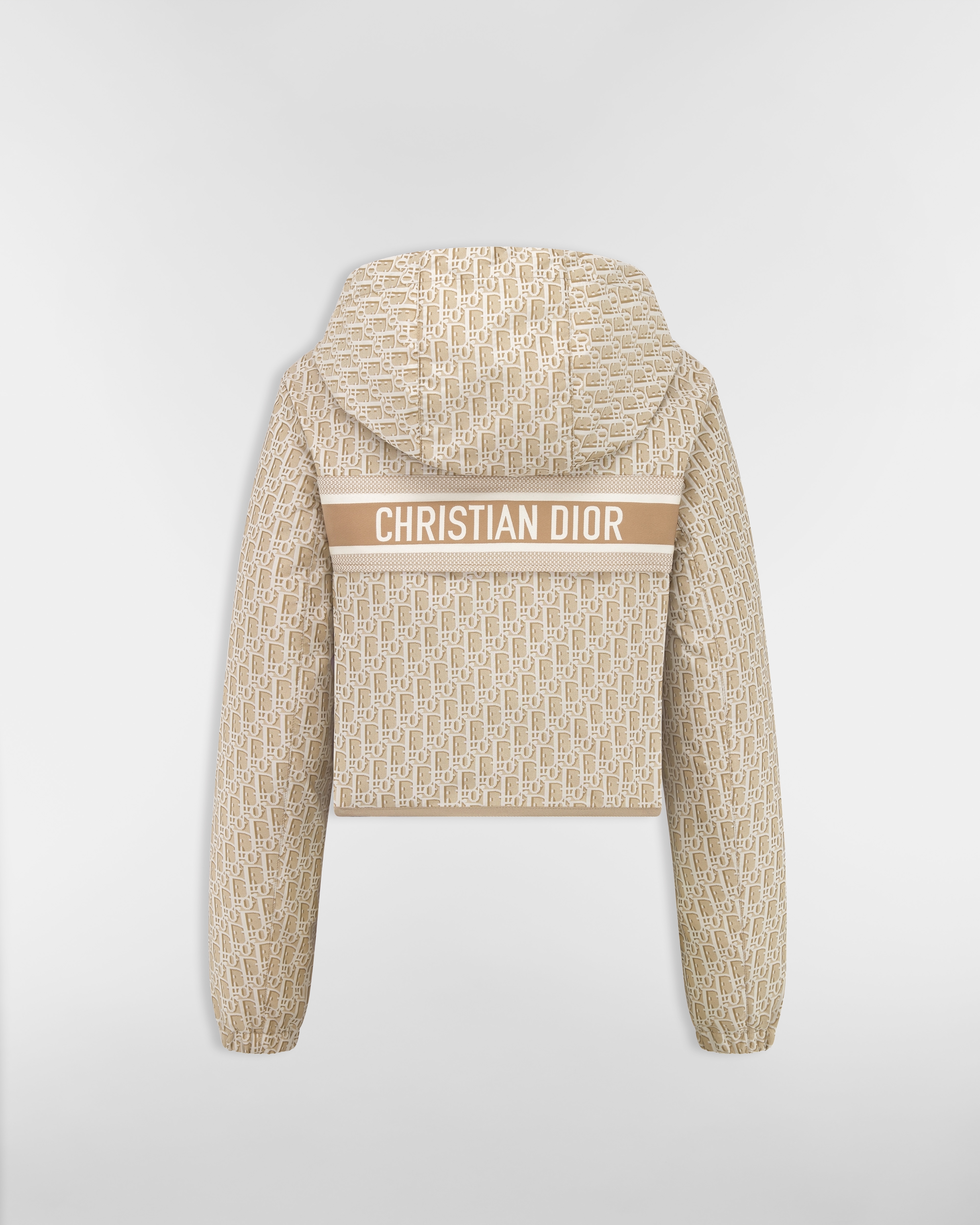 短款连帽外套 米色塔夫绸提花科技面料 Oblique 印花 E08