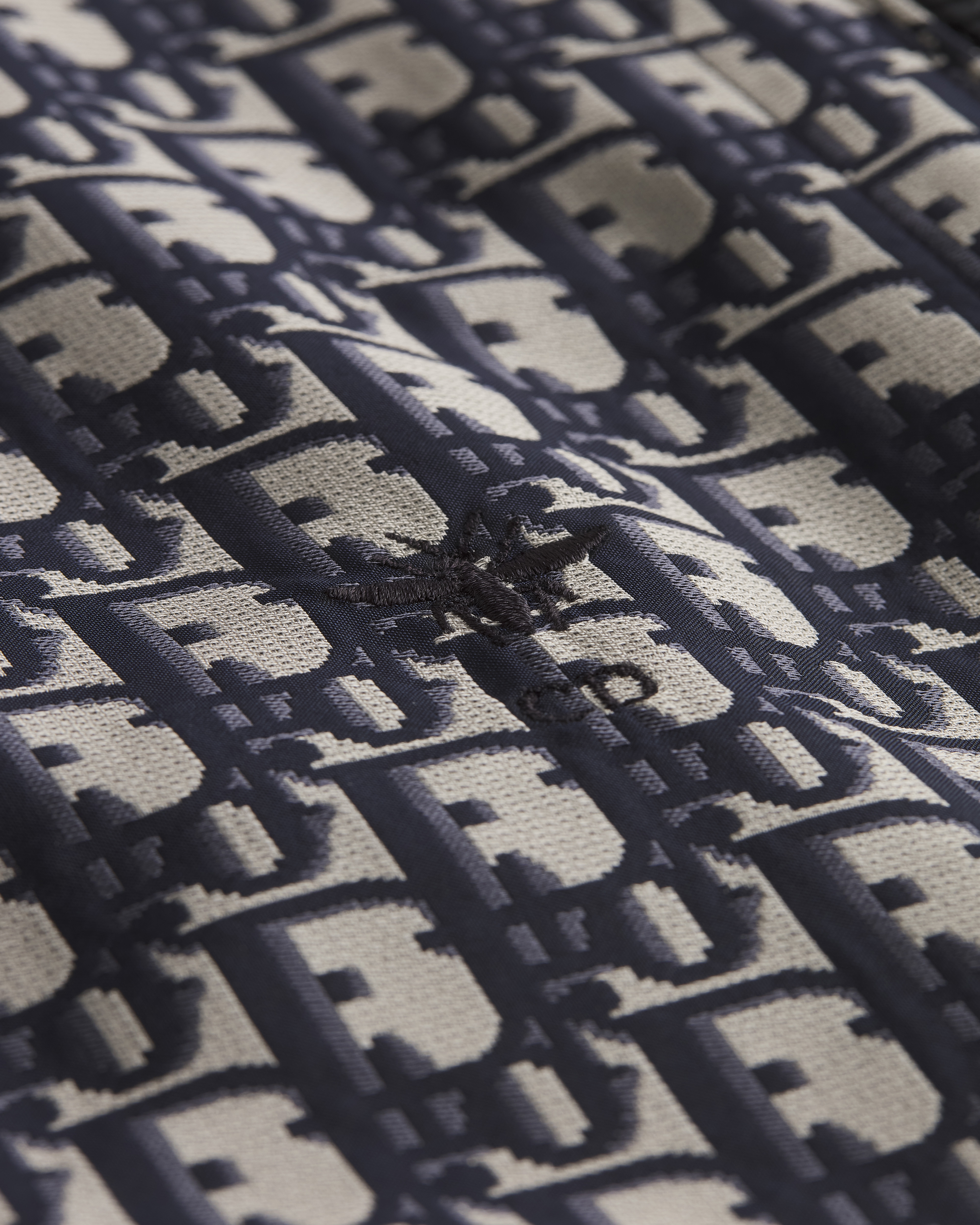 短款连帽外套 蓝色塔夫绸提花科技面料 Oblique 印花 E09