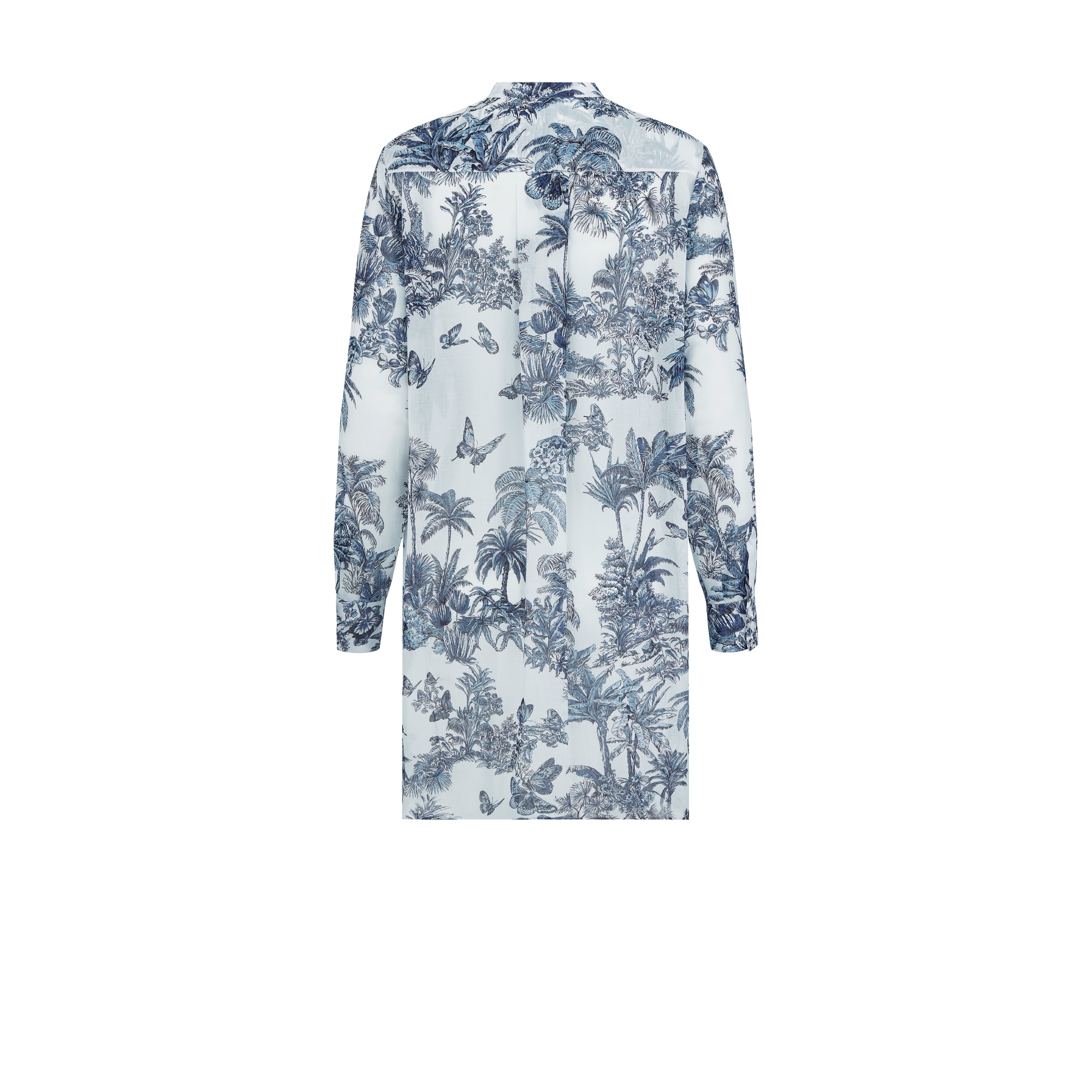 Dioriviera 长款衬衫 白色和蓝色棉质面料 Palms 茹伊印花 E08