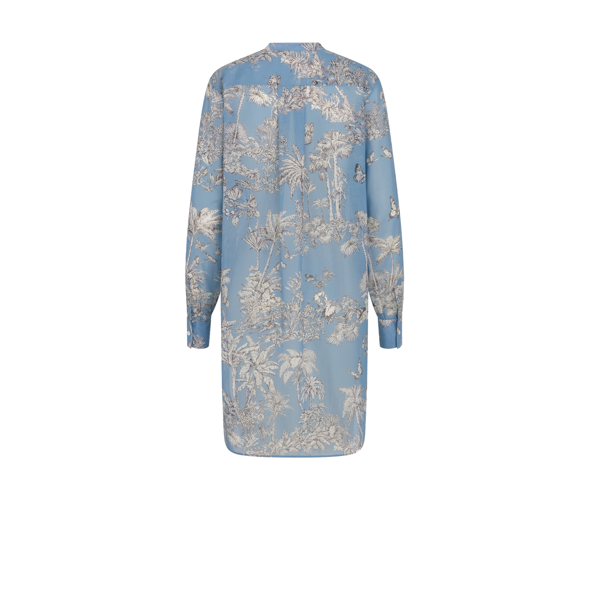 Dioriviera 长款衬衫 白色棉质面料太空蓝 Palms 茹伊印花图案 E08