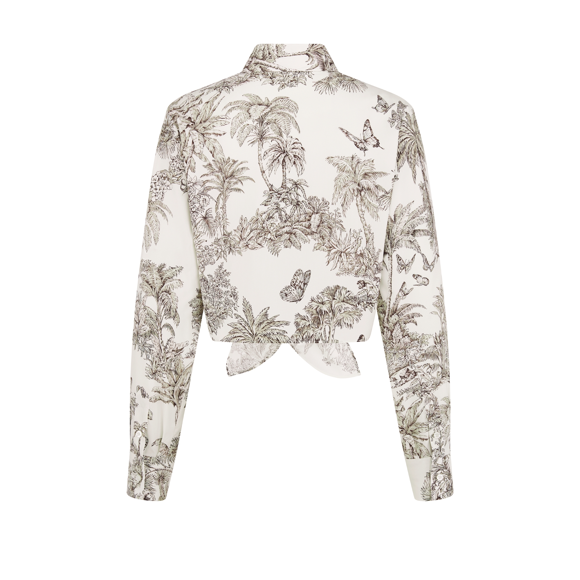 Dioriviera 束身短款衬衫 白色和榛果色棉质混纺府绸 Palms 茹伊印花图案 E08