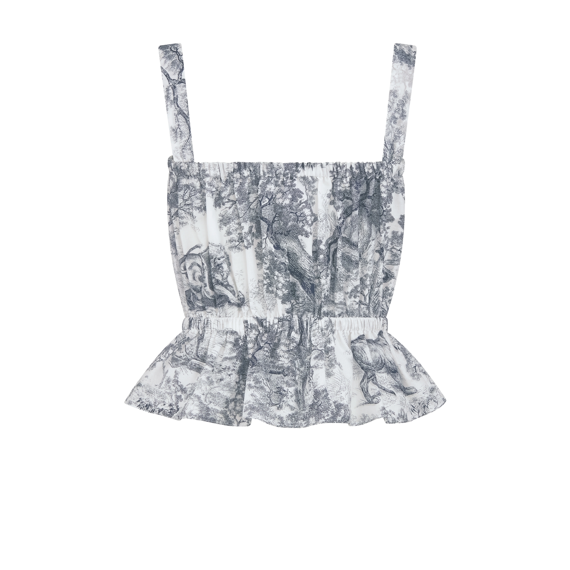 Dioriviera 上衣 白色和深蓝色棉质面料 Sauvage 茹伊印花 E08