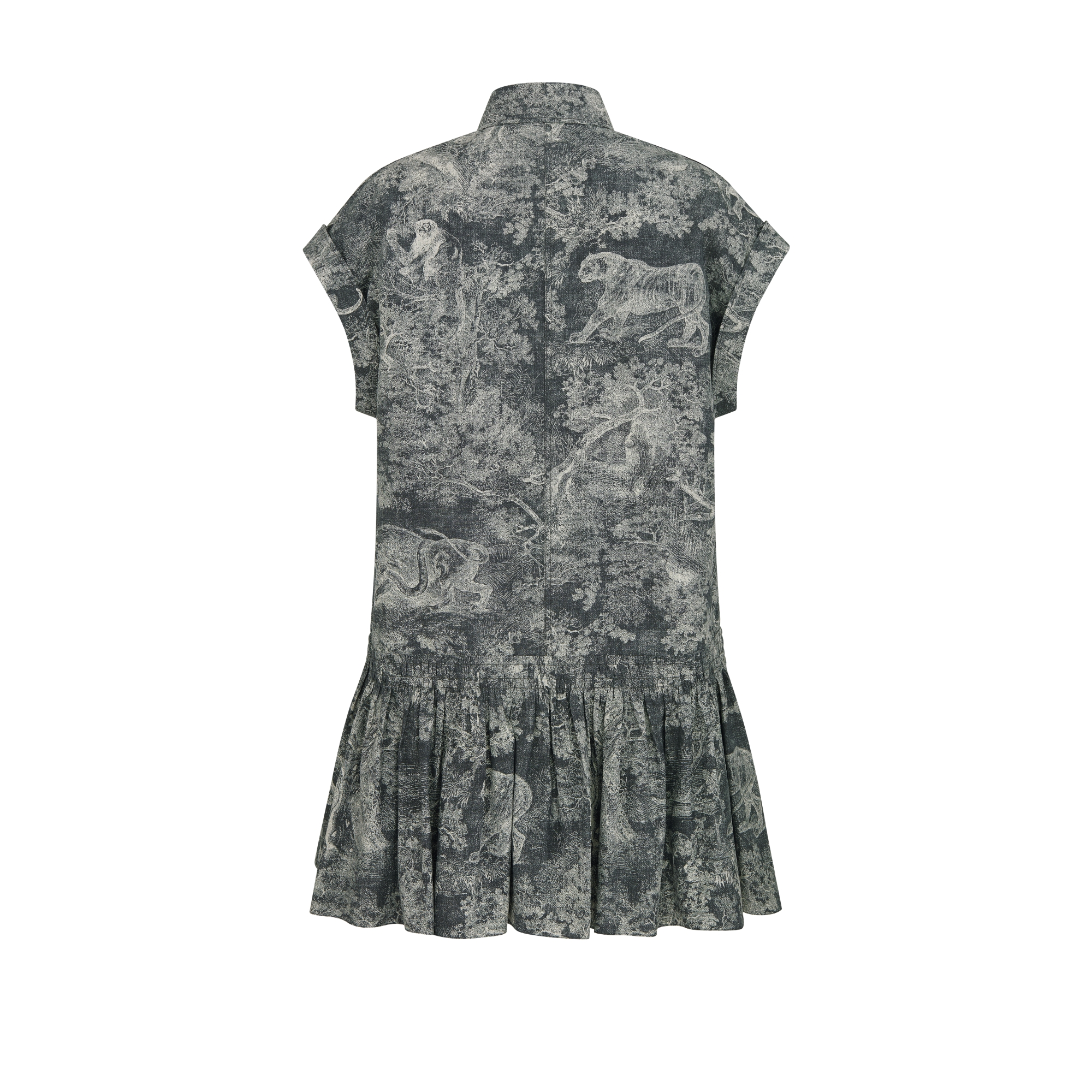 Dioriviera 短款衬衫式连衣裙 深蓝色和白色棉质混纺府绸 Sauvage 茹伊印花图案 E08