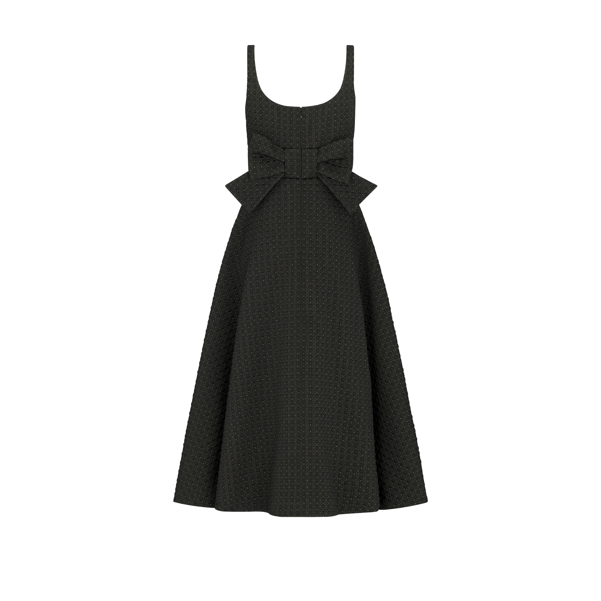 中长款喇叭形连衣裙 黑色绗缝科技面料藤格纹 E08