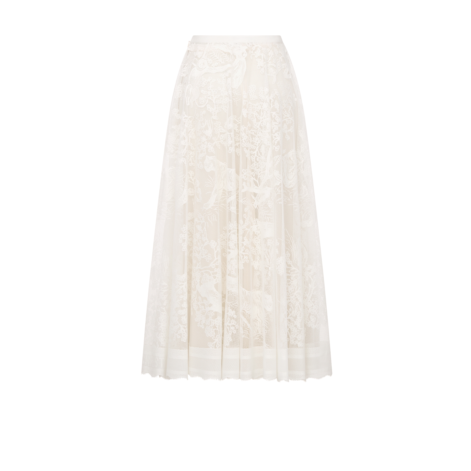 Dioriviera 喇叭形半身裙 米白色棉质混纺蕾丝面料 Sauvage 茹伊印花图案 E08