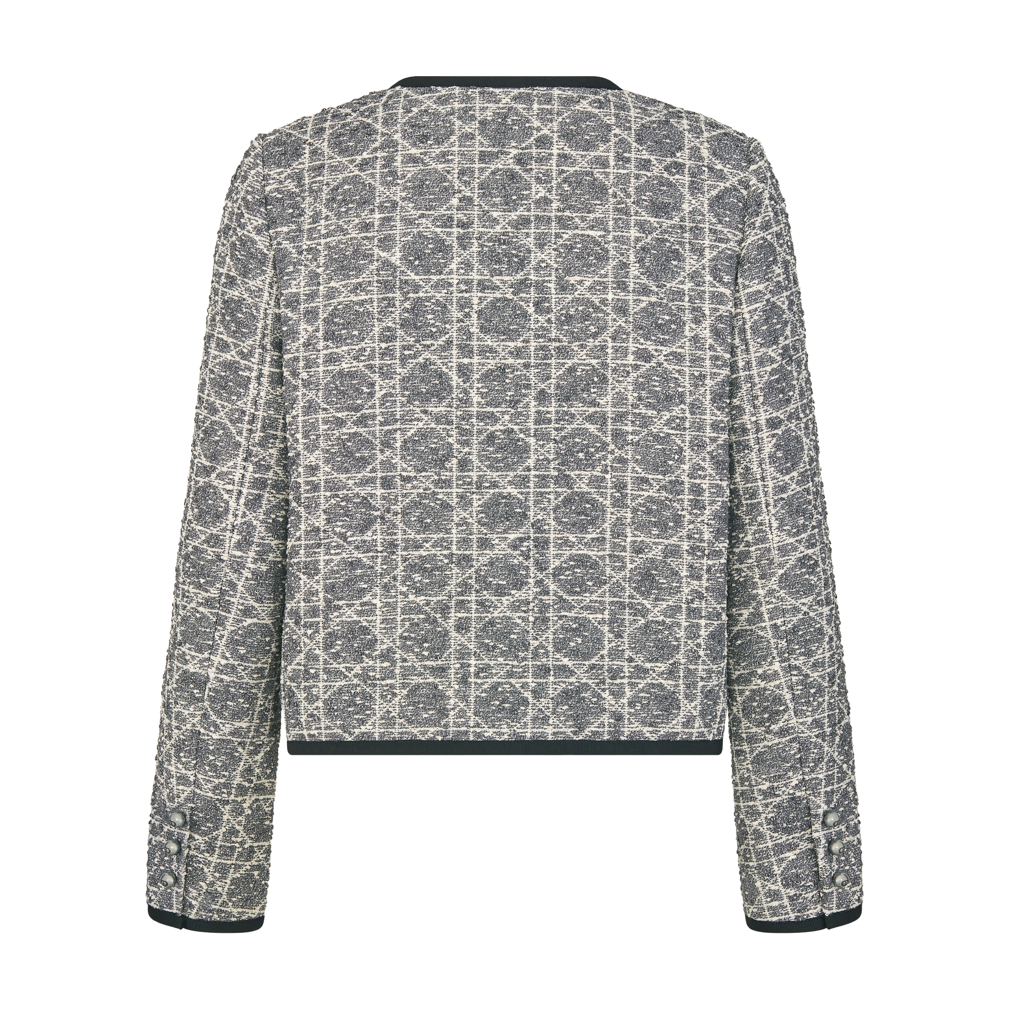 短款外套 灰色棉质混纺粗花呢银色金属光泽线超大藤格纹 E08