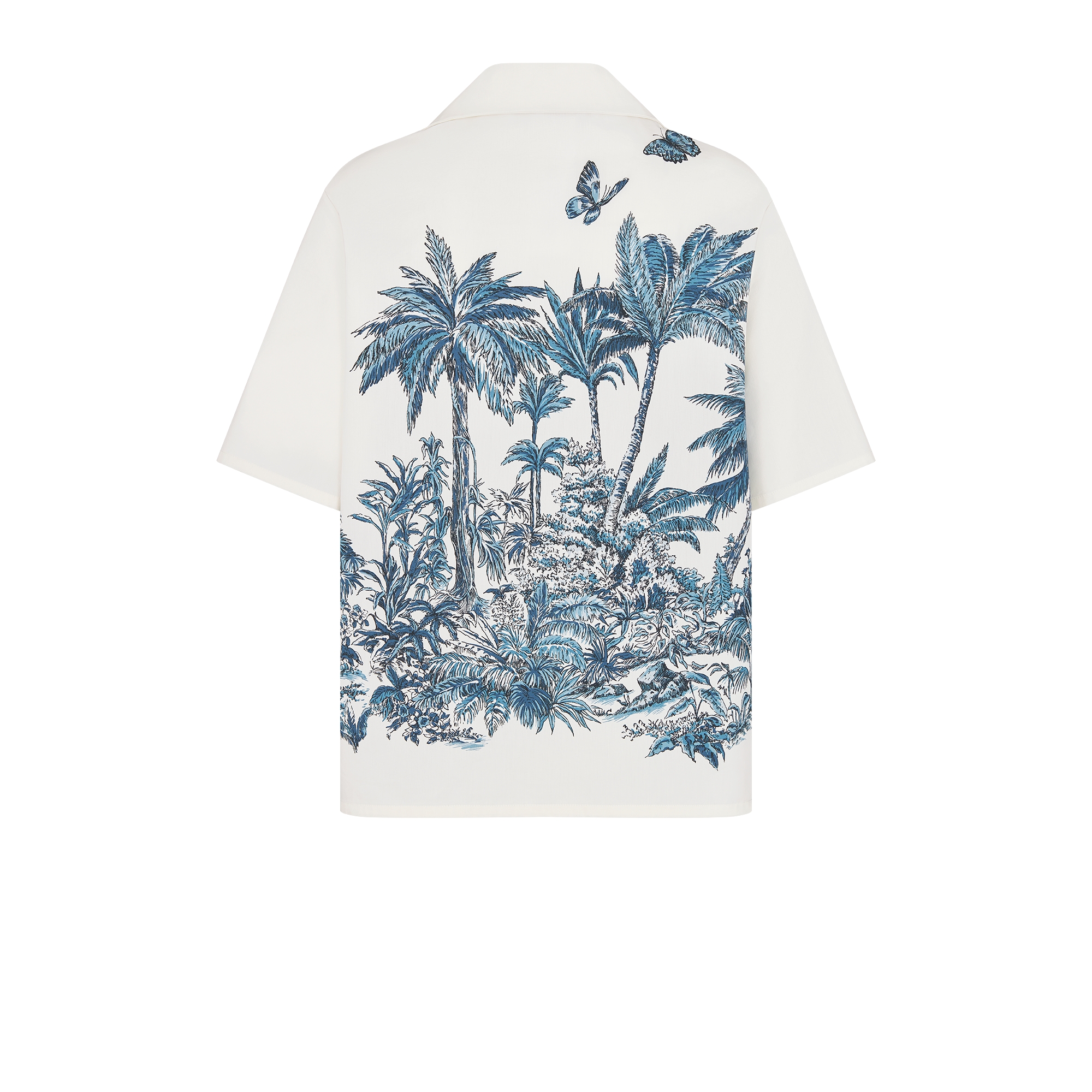 Dioriviera 短袖外套 白色和蓝色棉质和桑蚕丝混纺府绸 Palms 茹伊印花 E08