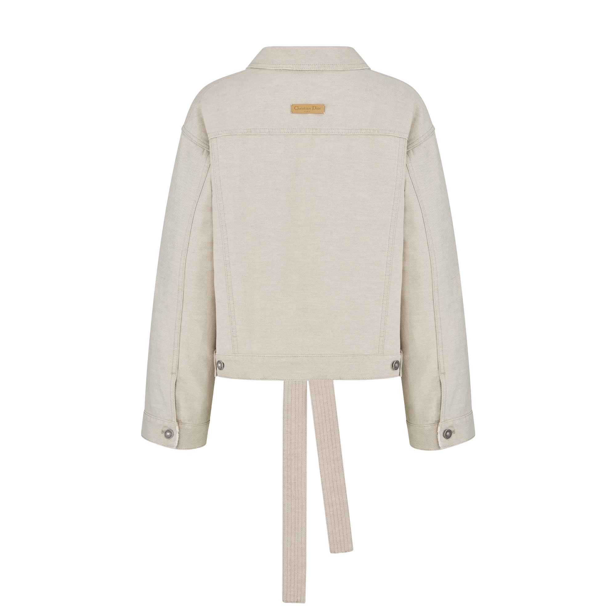 短款外套 米白色棉质和亚麻混纺牛仔面料搭配腰带 E08