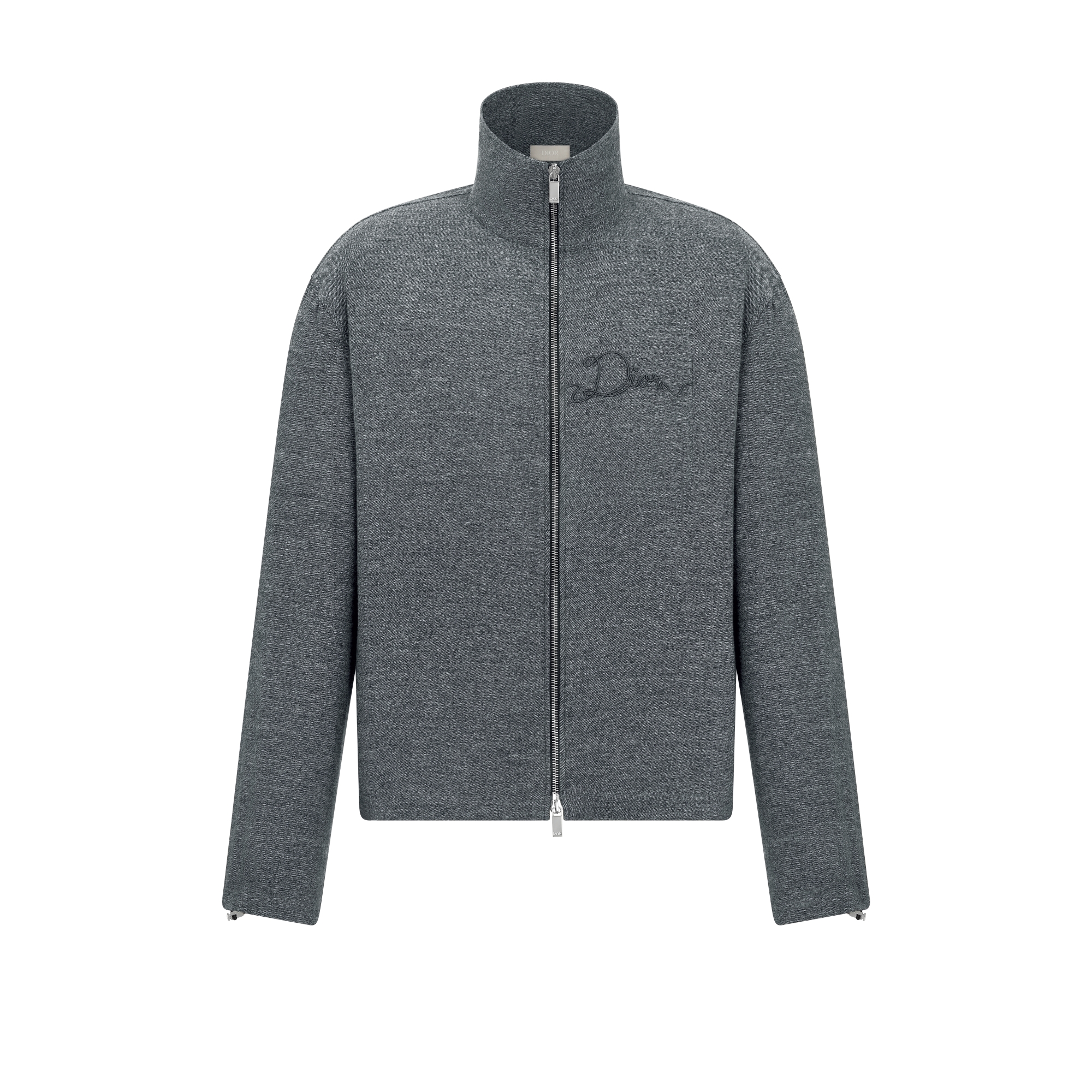 拉链衬衫 灰色棉质法兰绒 Dior Ribbon 刺绣 E01