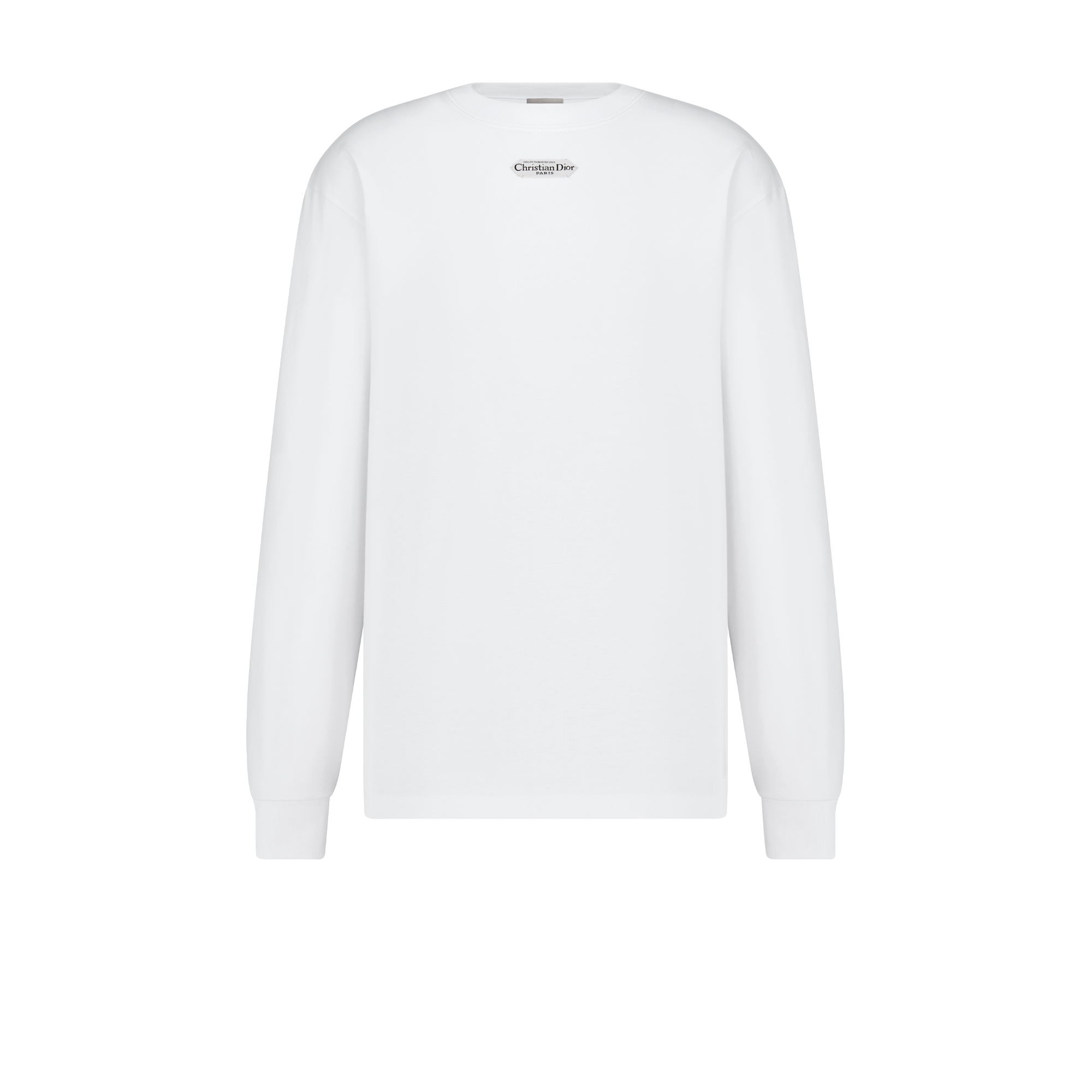 宽松版型长袖 T 恤 白色棉质平纹针织面料 Christian Dior Paris 标签 E01