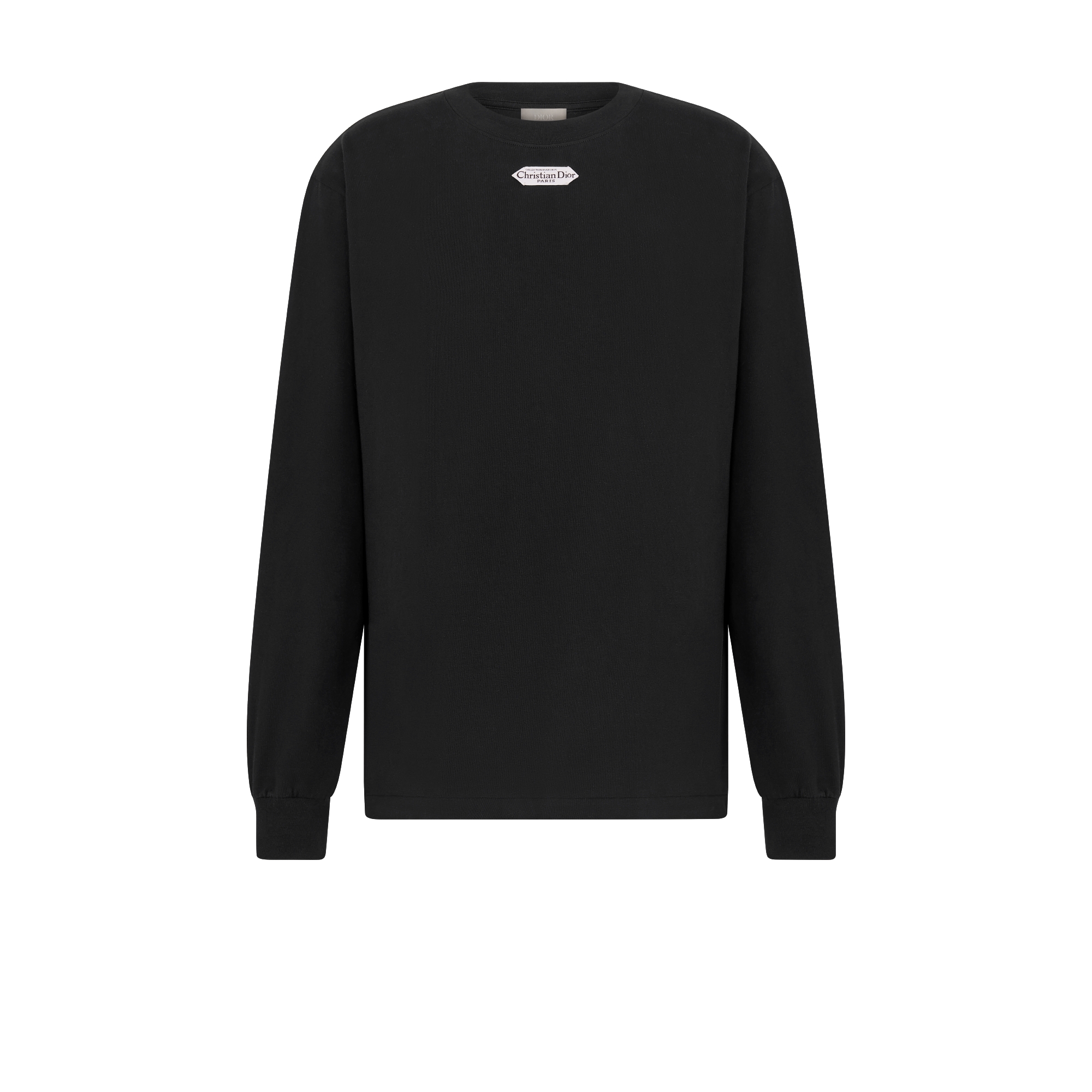 宽松版型长袖 T 恤 黑色棉质平纹针织面料 Christian Dior Paris 标签 E01