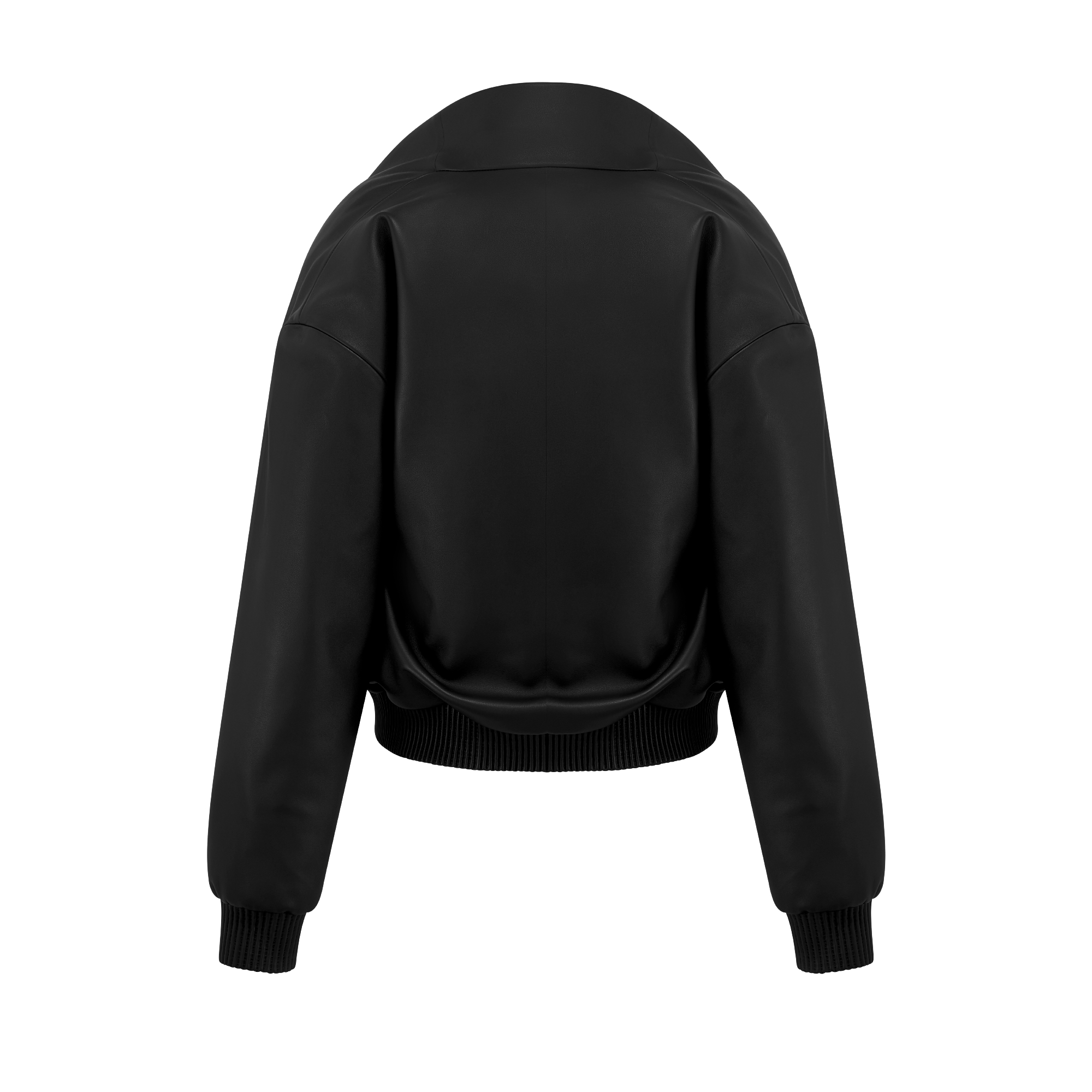 重褶领套头夹克 黑色羊皮革 E08