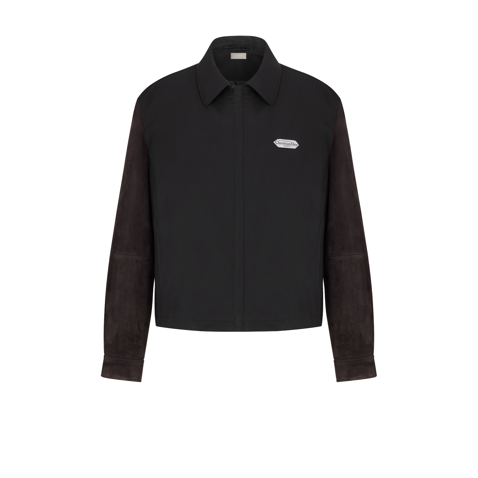 拉链短夹克 黑色棉质混纺缎面和羊皮革 Christian Dior Paris 标签 E01