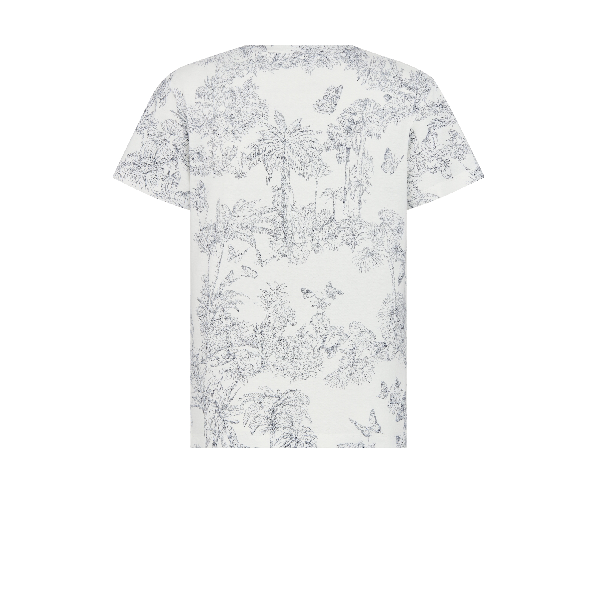 Dioriviera T 恤 白色和蓝色棉质混纺平纹针织面料 Palms 茹伊印花 E08