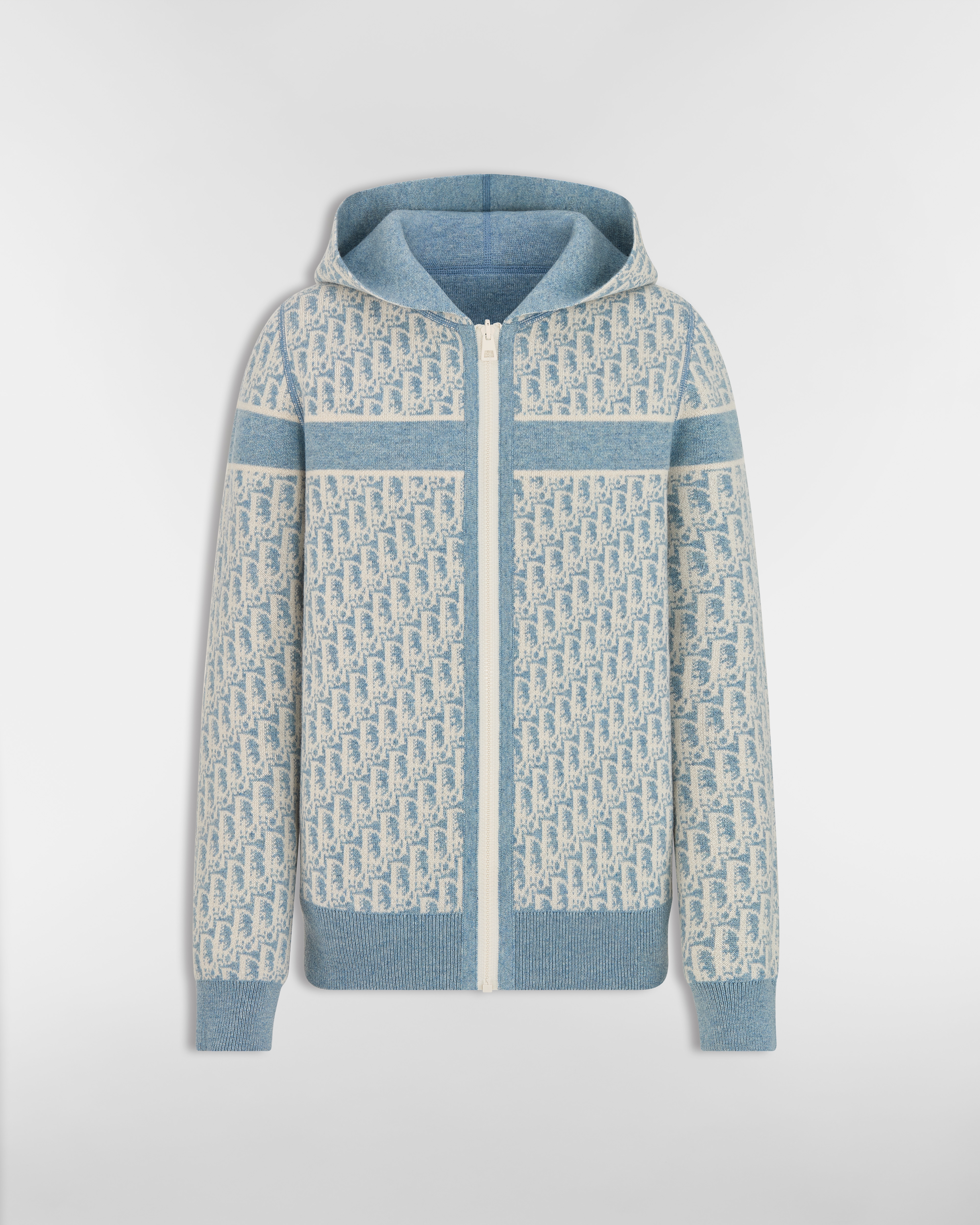 双面连帽开衫 蓝色山羊绒混纺针织面料 Oblique 印花 E09