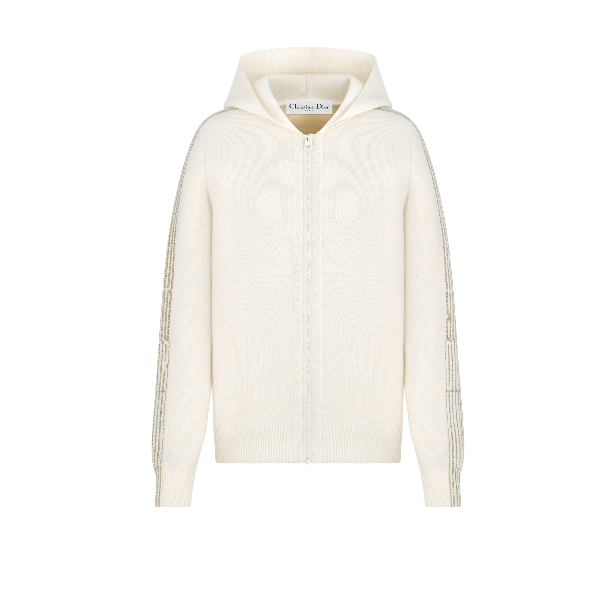 DiorAlps 连帽开衫 米白色山羊绒混纺针织面料金色调 Dior Graphique 图案 E01