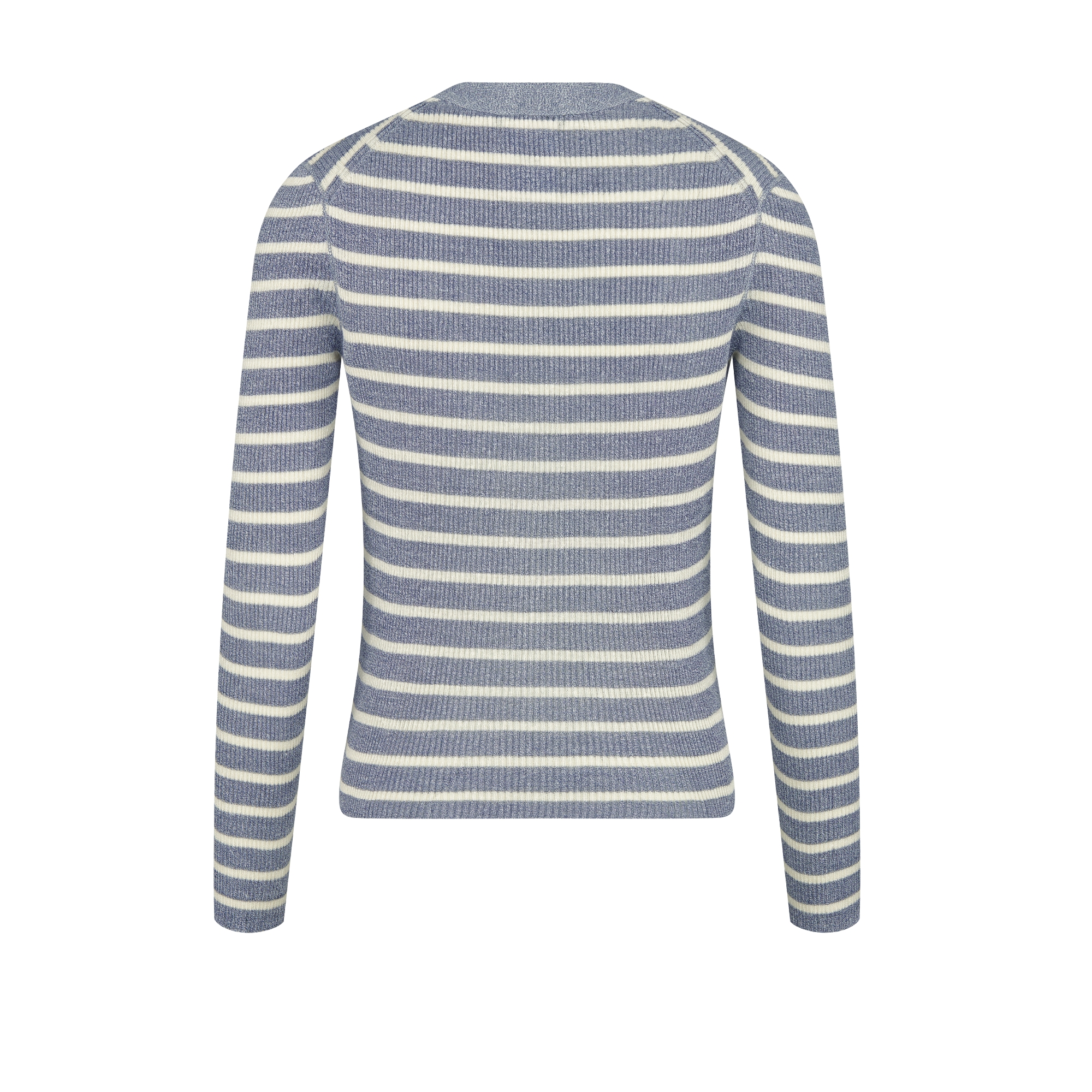 Dioriviera 开衫 丹宁蓝色和白色亚麻混纺弹力针织面料 D-Stripes 图案 E08