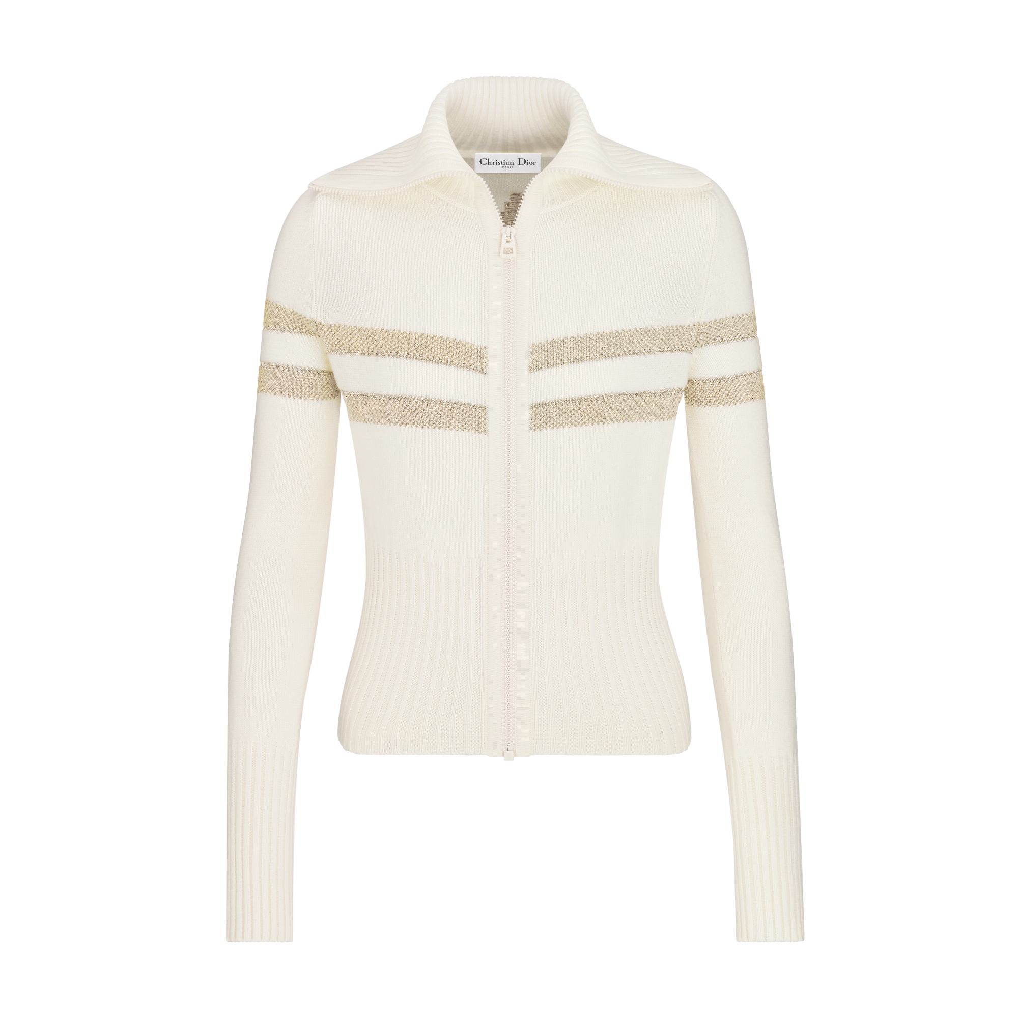 DiorAlps 半高领开衫 米白色绵羊毛混纺针织面料金色调 Dior Star 图案 E01
