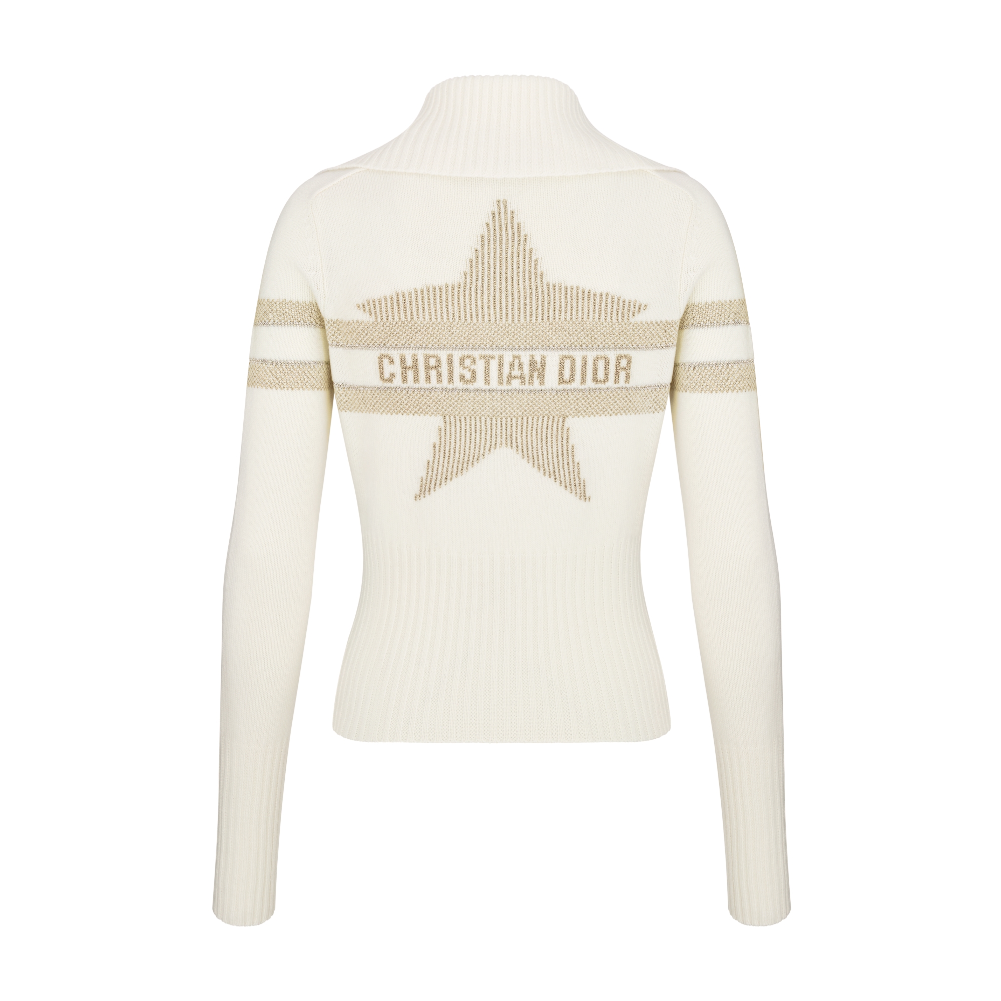 DiorAlps 半高领开衫 米白色绵羊毛混纺针织面料金色调 Dior Star 图案 E08