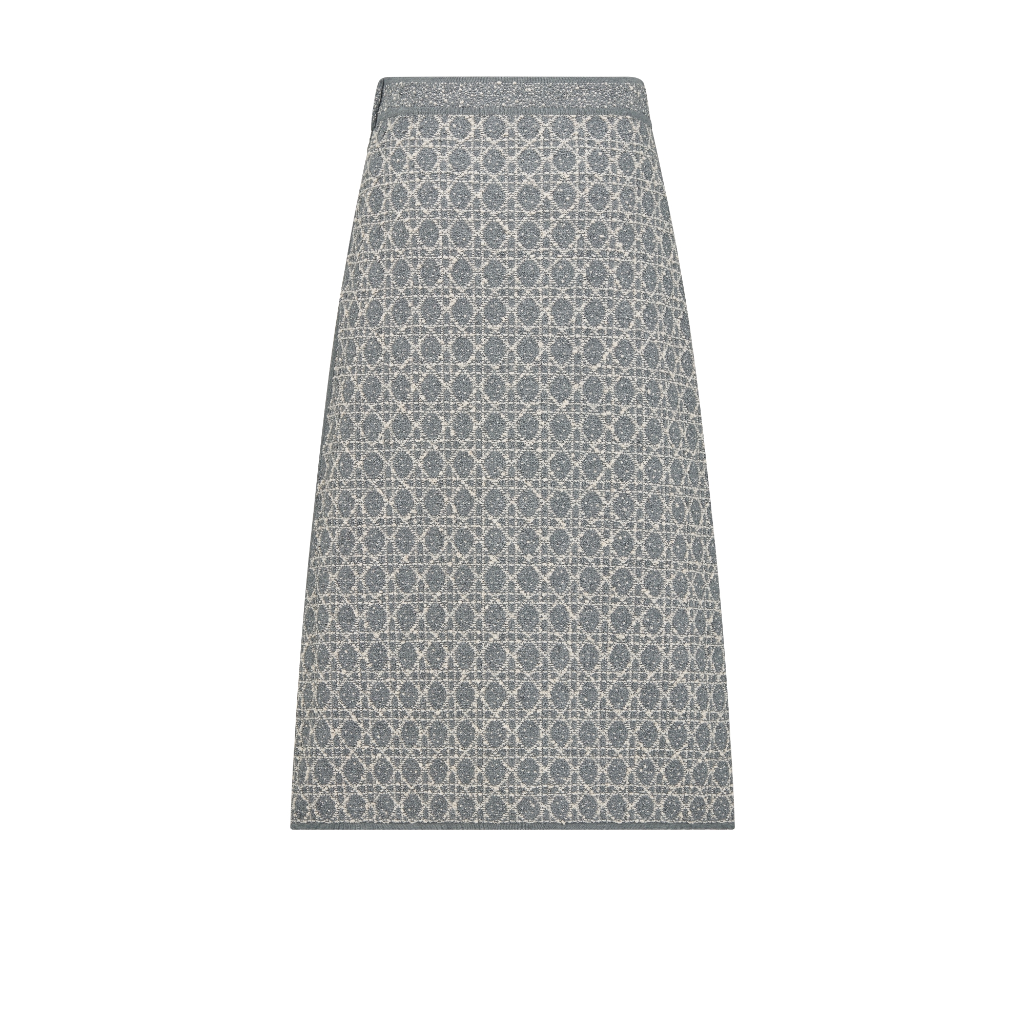 半裙 灰色棉质混纺粗花呢针织面料银色金属光泽线超大藤格纹 E08