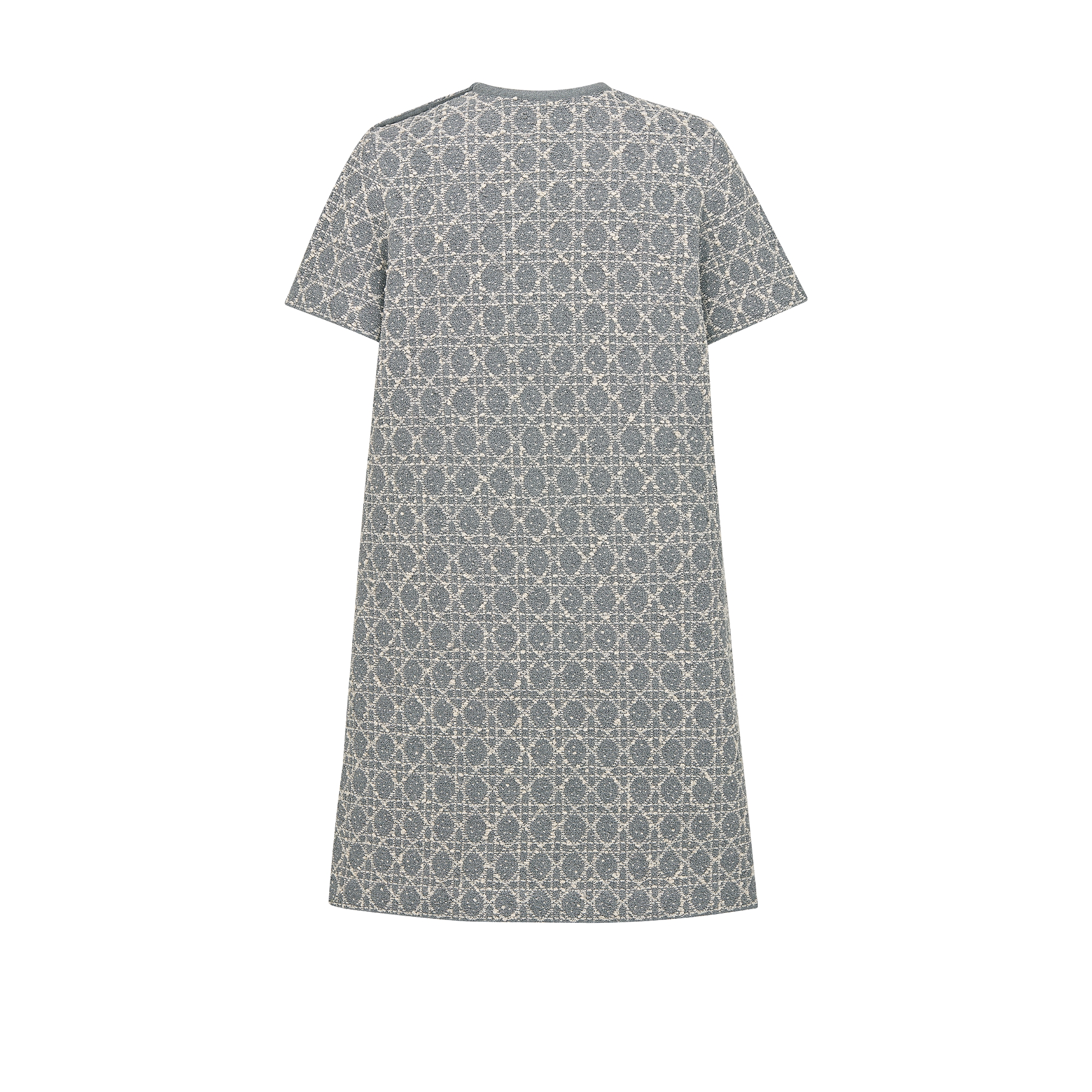 短款连衣裙 灰色棉质混纺粗花呢针织面料银色金属光泽线超大藤格纹 E08