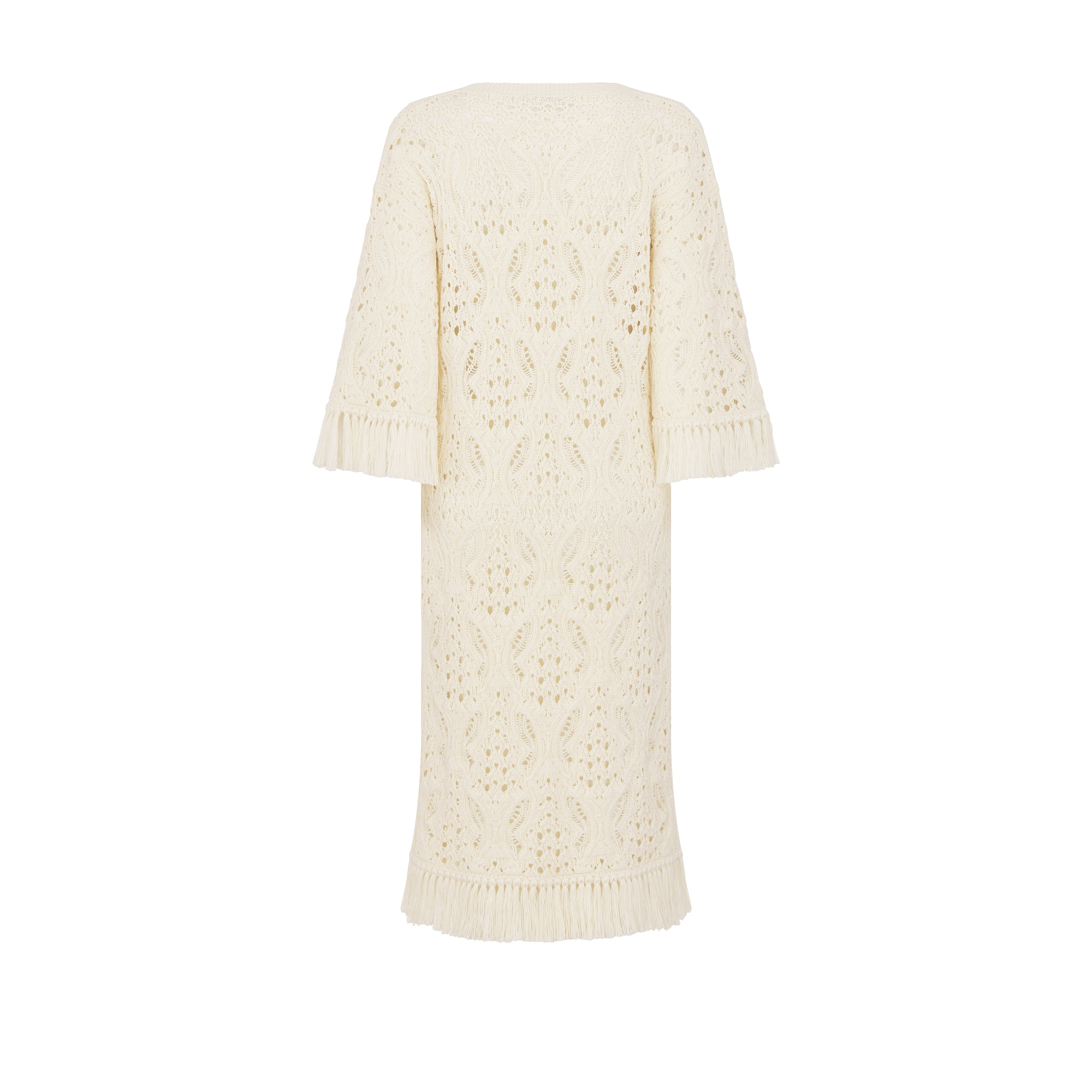 Dioriviera 中长款直筒连衣裙 米白色棉质钩编效果针织蝴蝶图案 E08