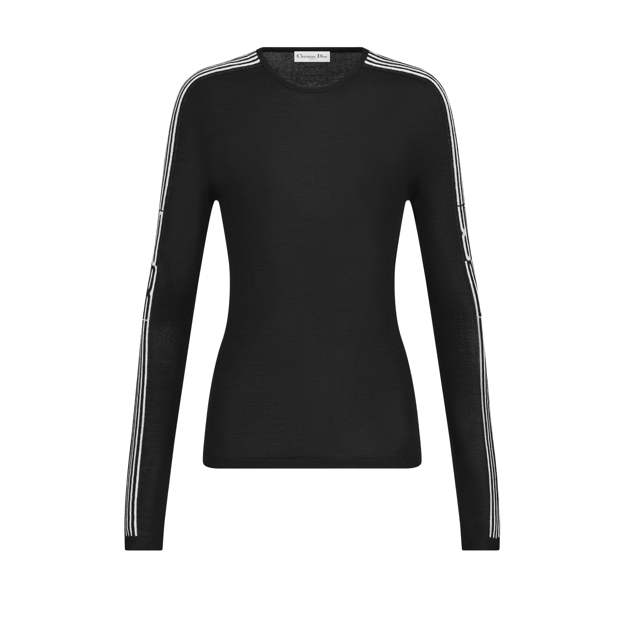 DiorAlps 修身针织衫 黑色山羊绒和桑蚕丝混纺针织面料白色 Dior Graphique 图案 E01