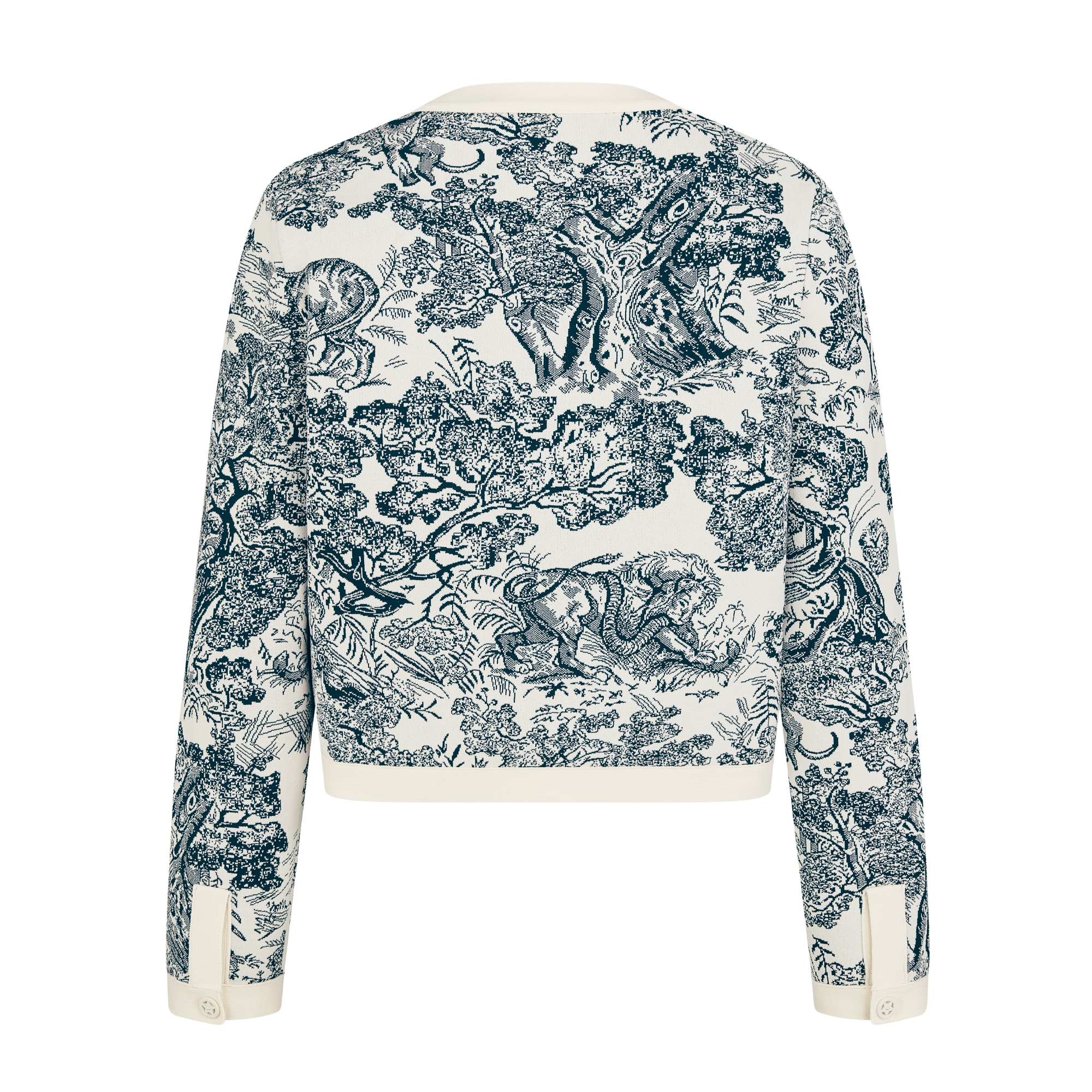 Dioriviera 短款外套 深蓝色和白色科技针织面料 Sauvage 茹伊印花图案 E08