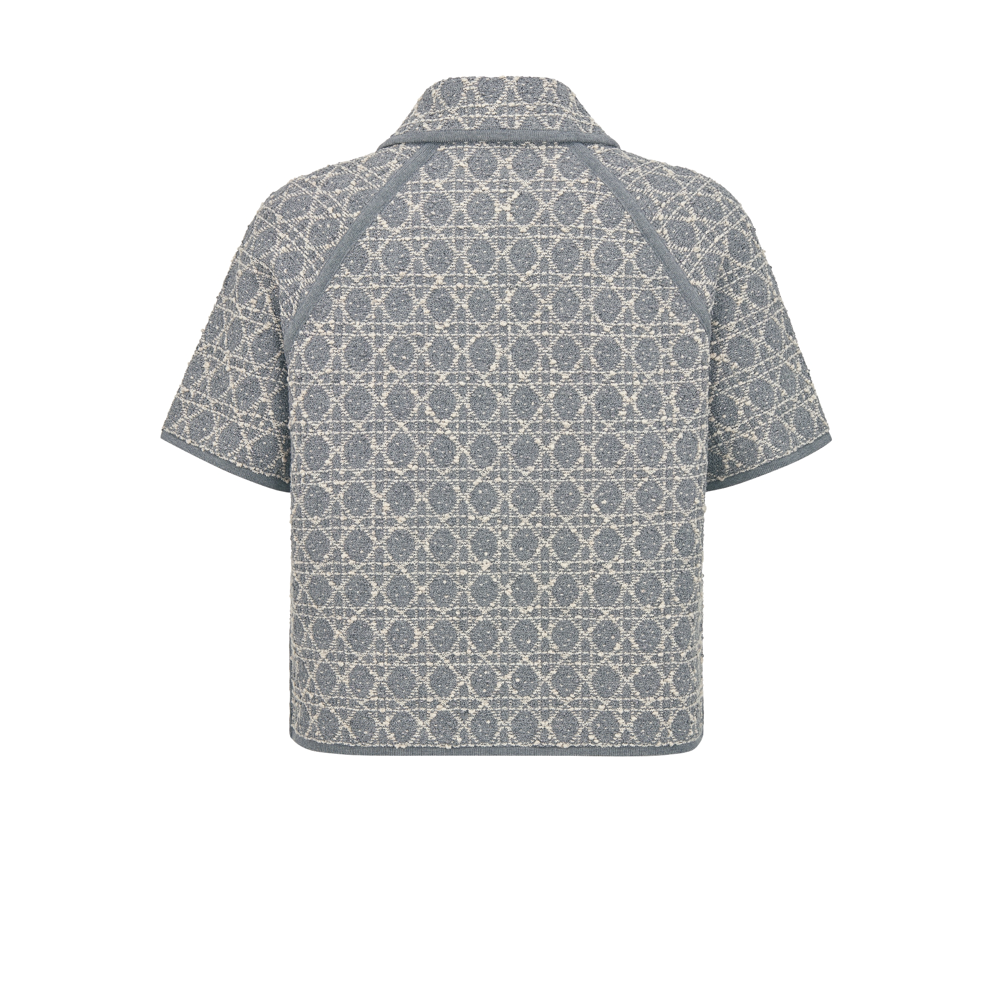 短袖外套 灰色棉质混纺粗花呢针织面料银色金属光泽线超大藤格纹 E08