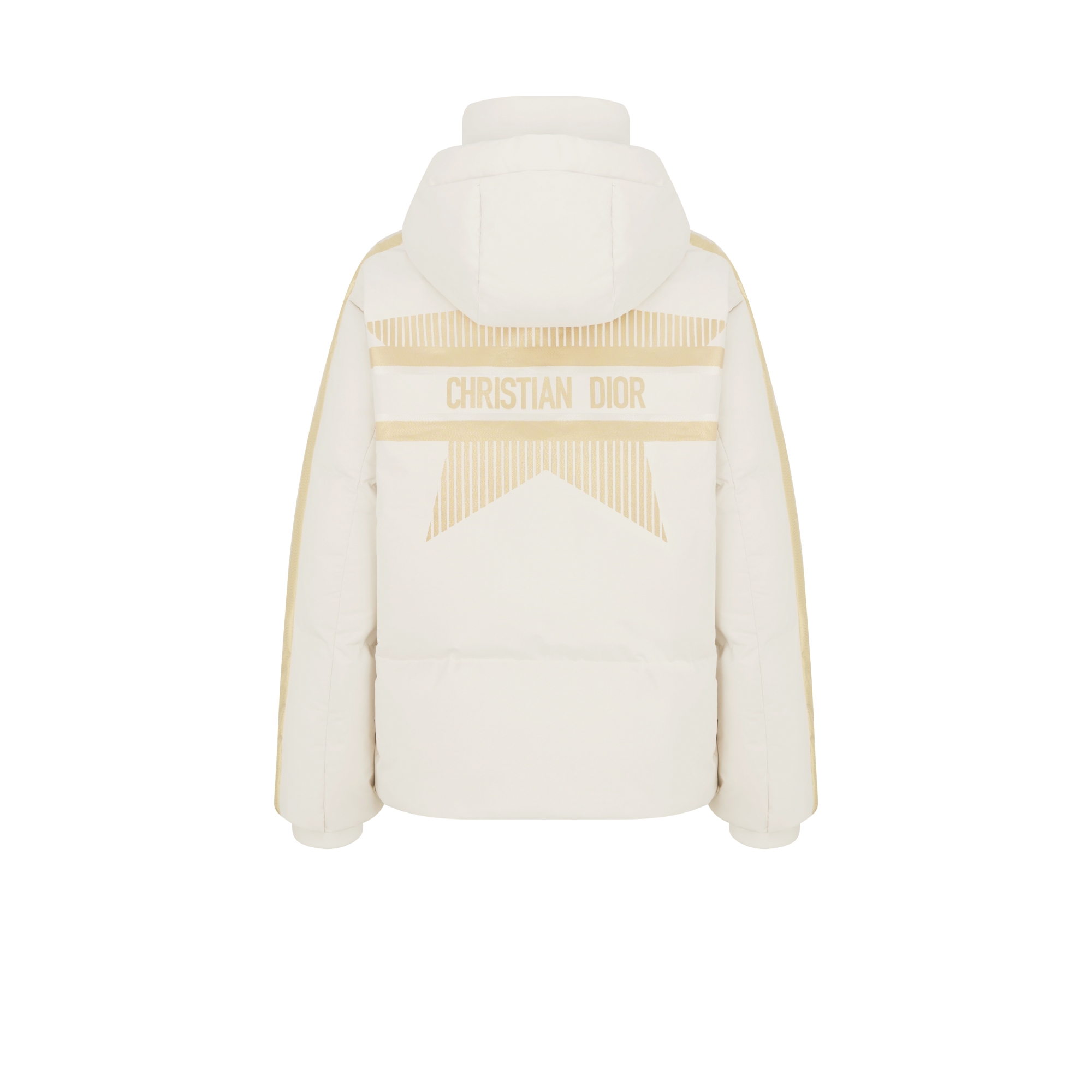 DiorAlps 连帽夹克 白色绗缝塔夫绸科技面料金色调 Dior Star 图案 E08