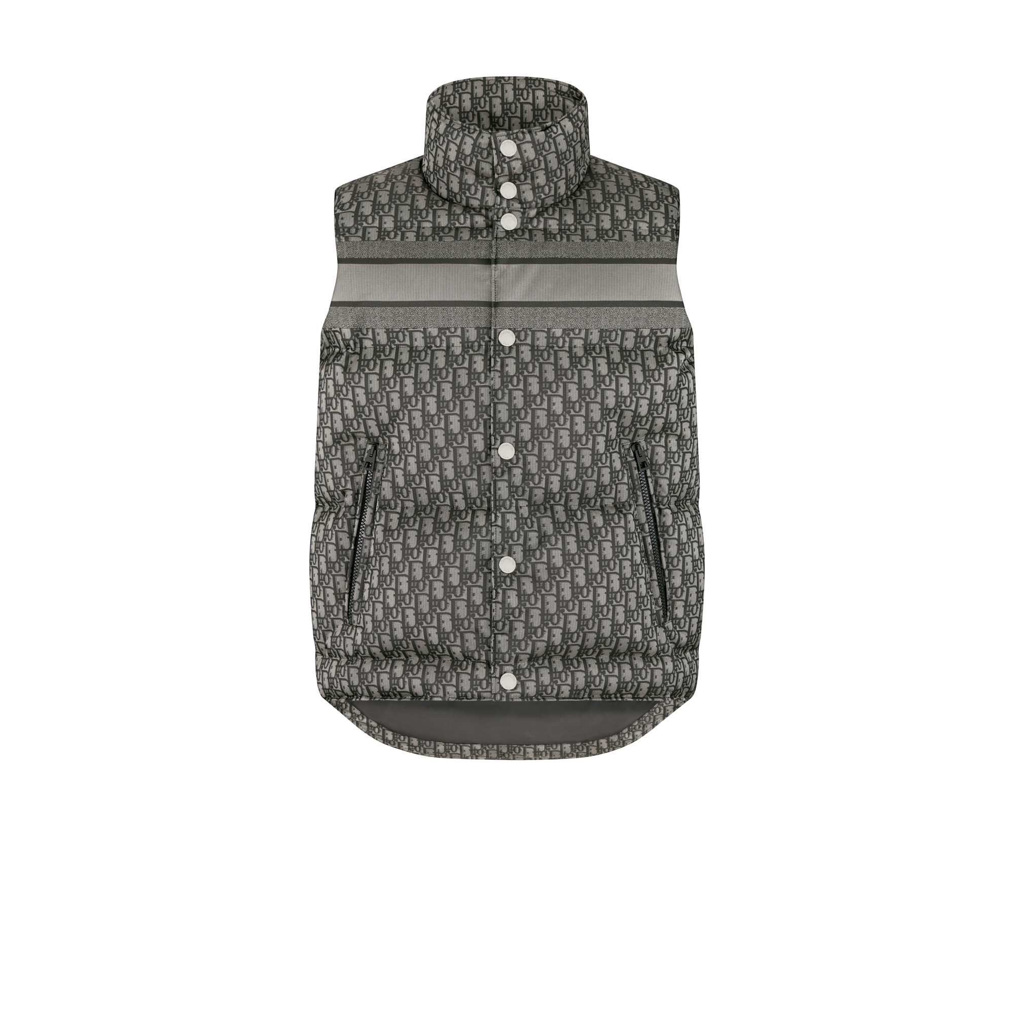 DiorAlps 背心 灰色和黑色绗缝塔夫绸科技面料 Oblique 印花 E01