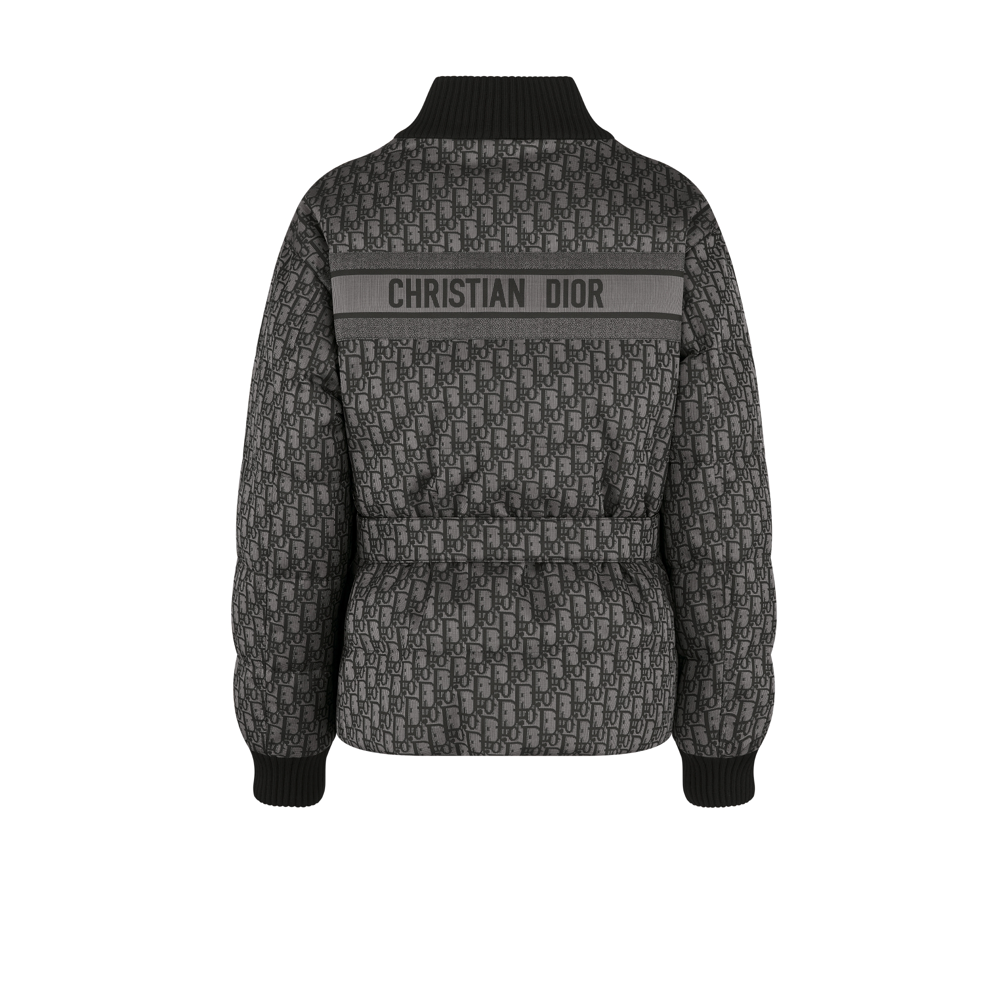 DiorAlps 双面夹克 灰色和黑色带夹层塔夫绸科技面料 Oblique 印花搭配腰带 E08