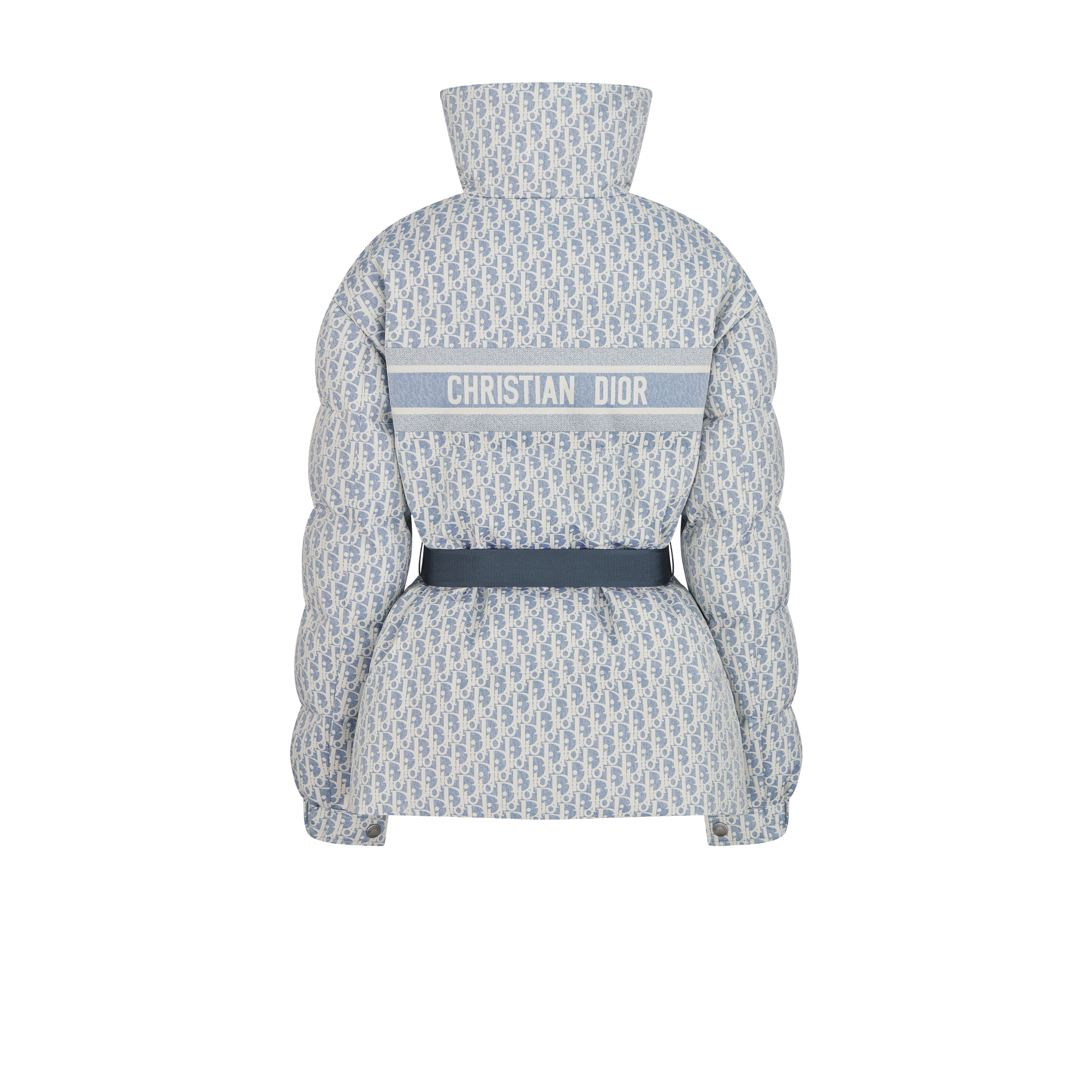 DiorAlps 夹克 蓝色和白色绗缝塔夫绸科技面料 Oblique 印花搭配腰带 E08