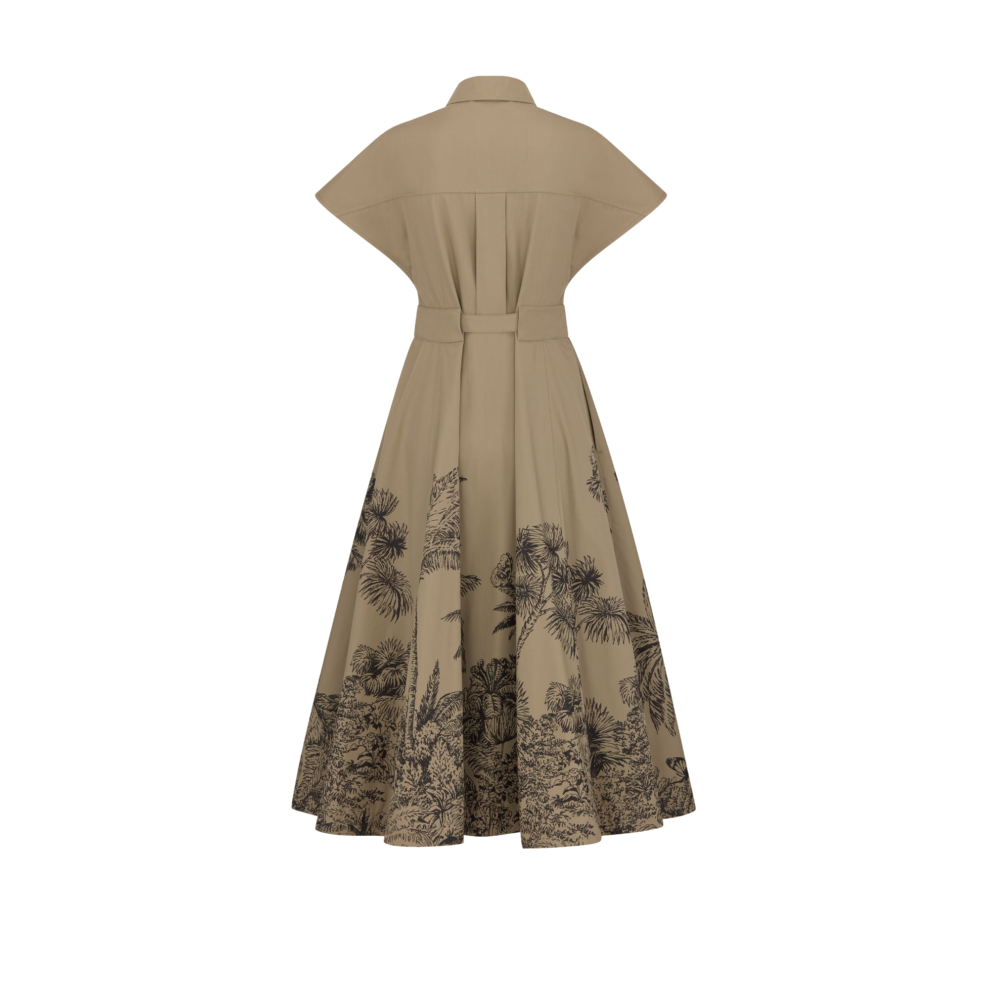 Dioriviera 中长款衬衫式连衣裙 米色棉质华达呢黑色 Palms 茹伊印花图案搭配腰带 E08