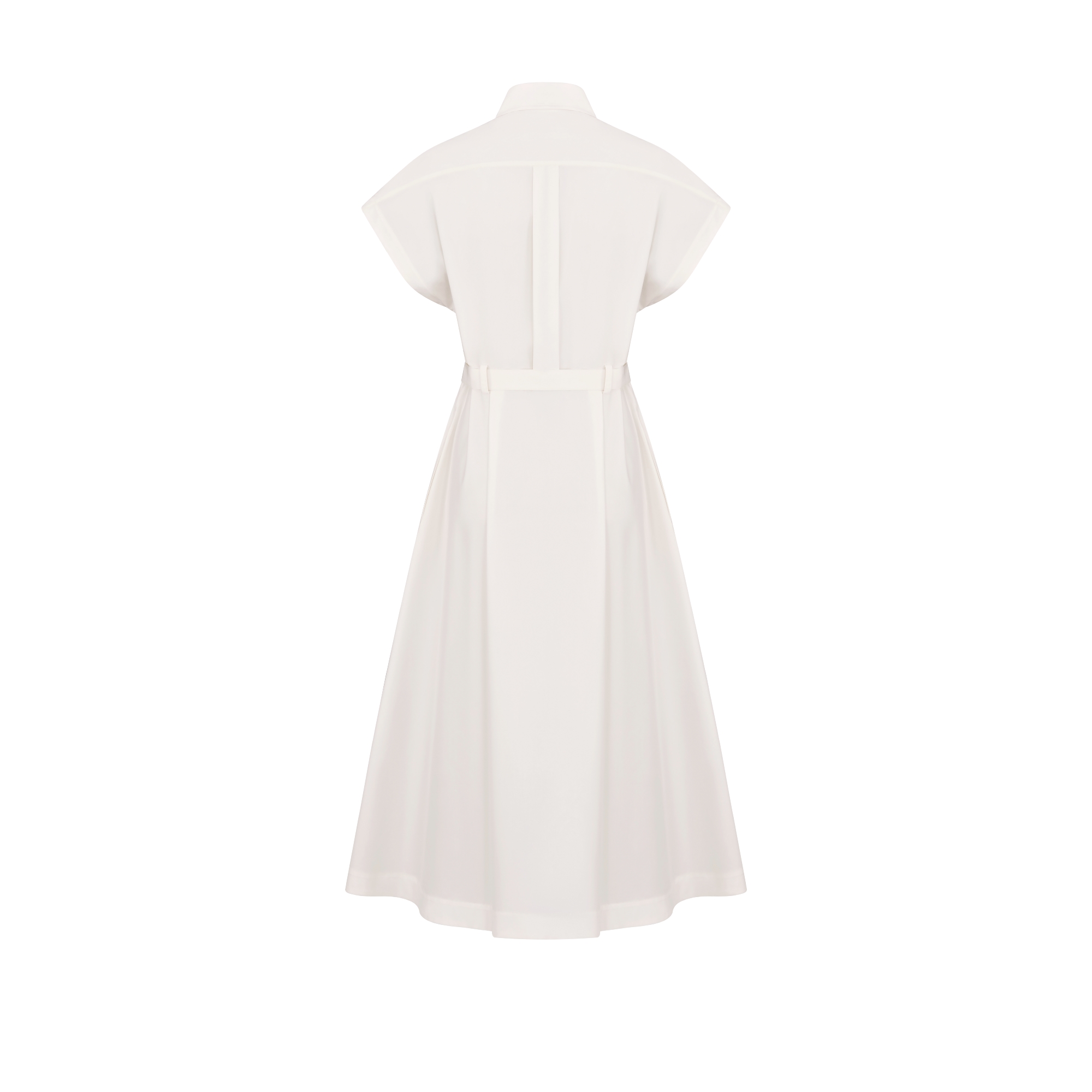 中长款衬衫式连衣裙 白色棉质和桑蚕丝混纺府绸搭配腰带 E08