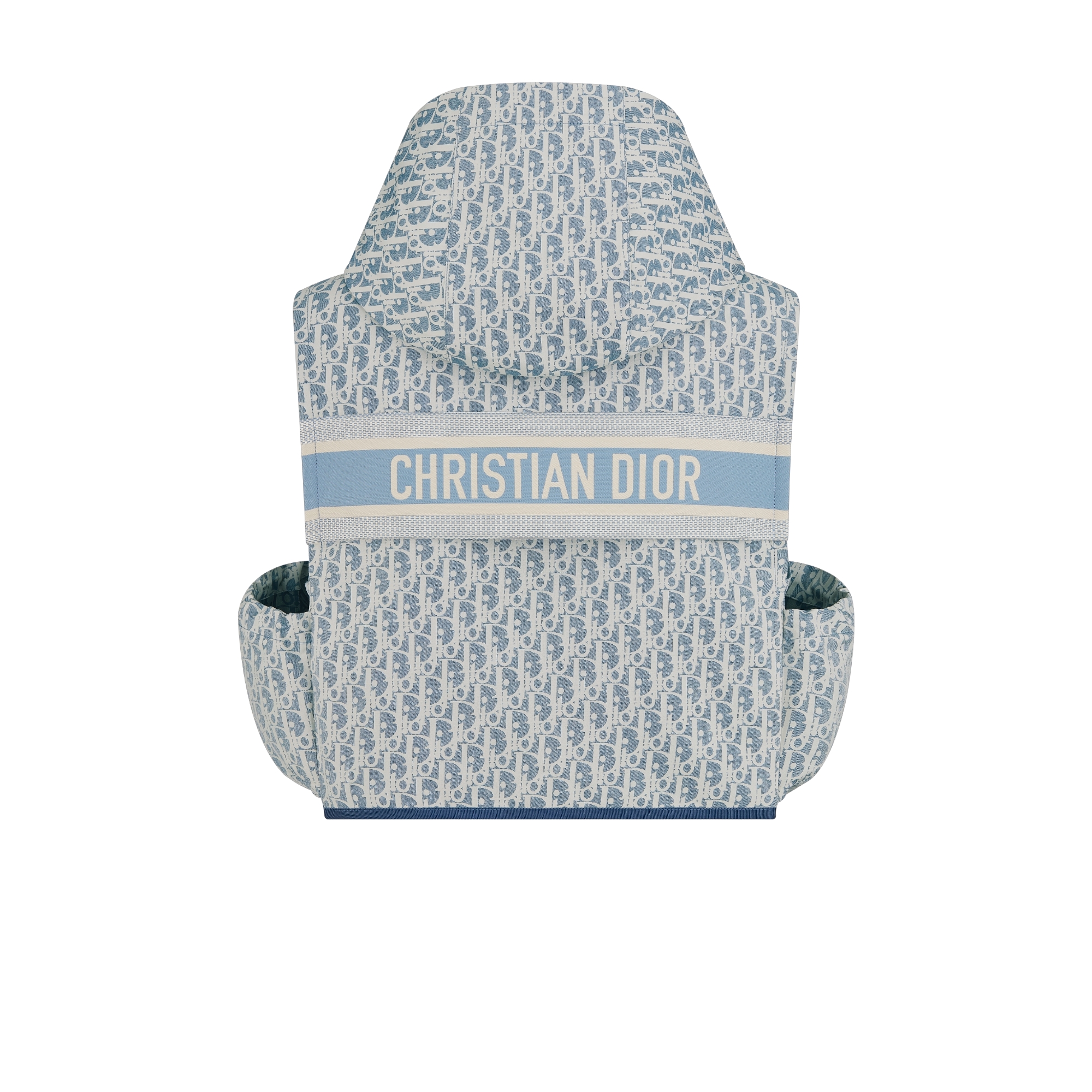 Dioriviera 连帽背心 蓝色和白色塔夫绸提花科技面料 Oblique 印花 E08