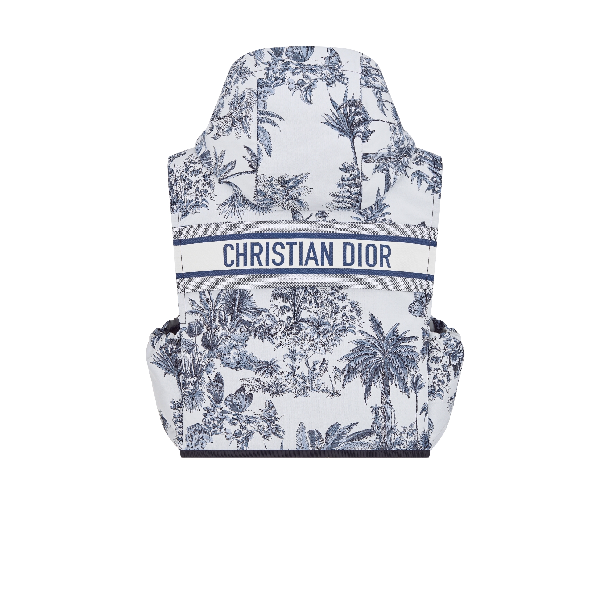 Dioriviera 连帽背心 白色和蓝色塔夫绸提花科技面料 Palms 茹伊印花 E08