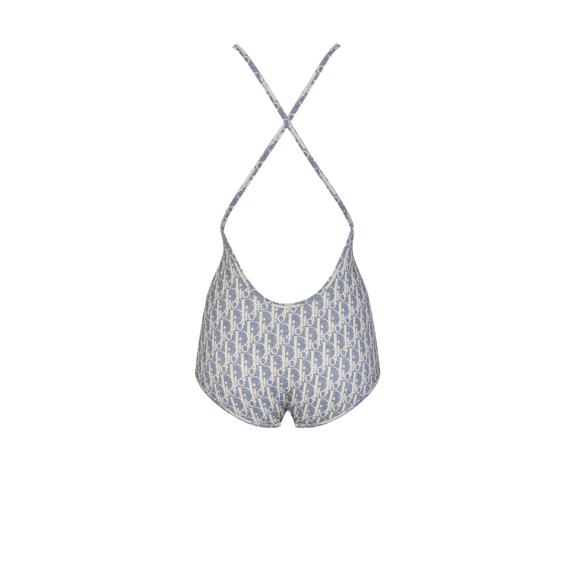 Dioriviera 一体式泳衣 蓝色和白色科技面料 Oblique 印花 E08