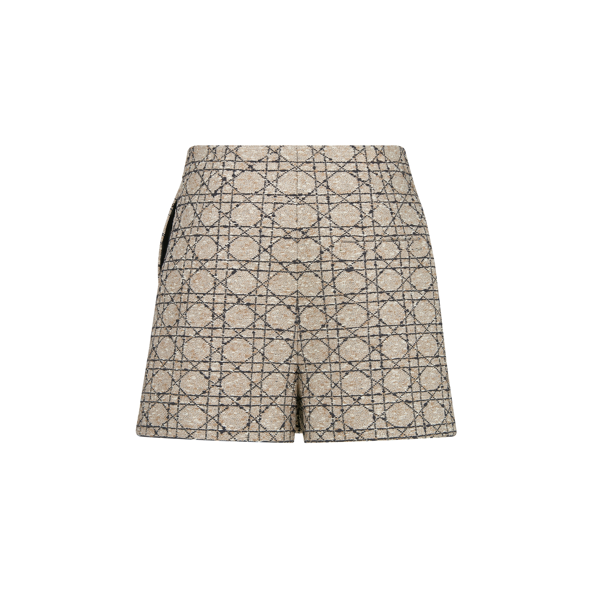 裙裤 米色和黑色棉质混纺粗花呢超大藤格纹 E08