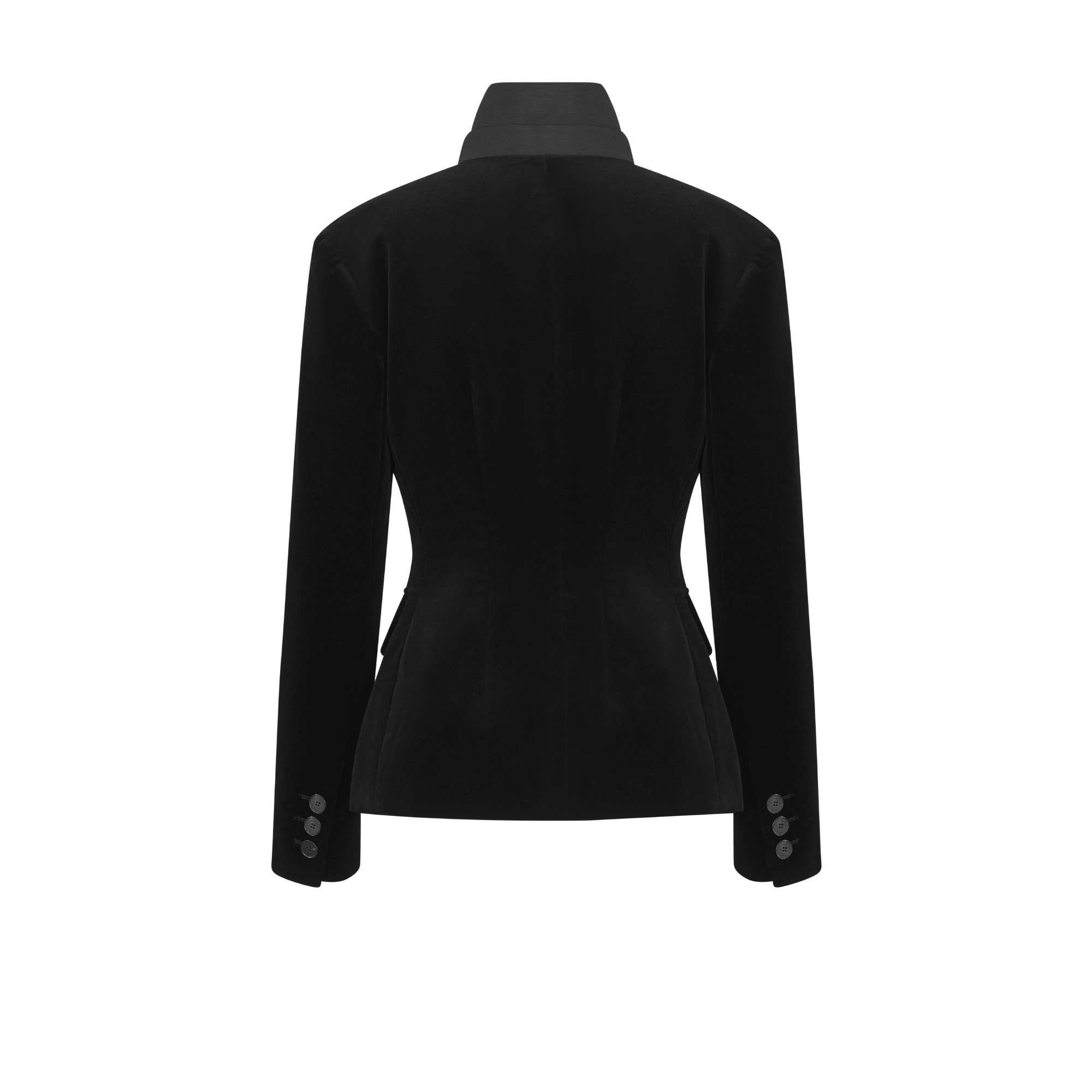 修身西装外套 黑色棉质天鹅绒 E08