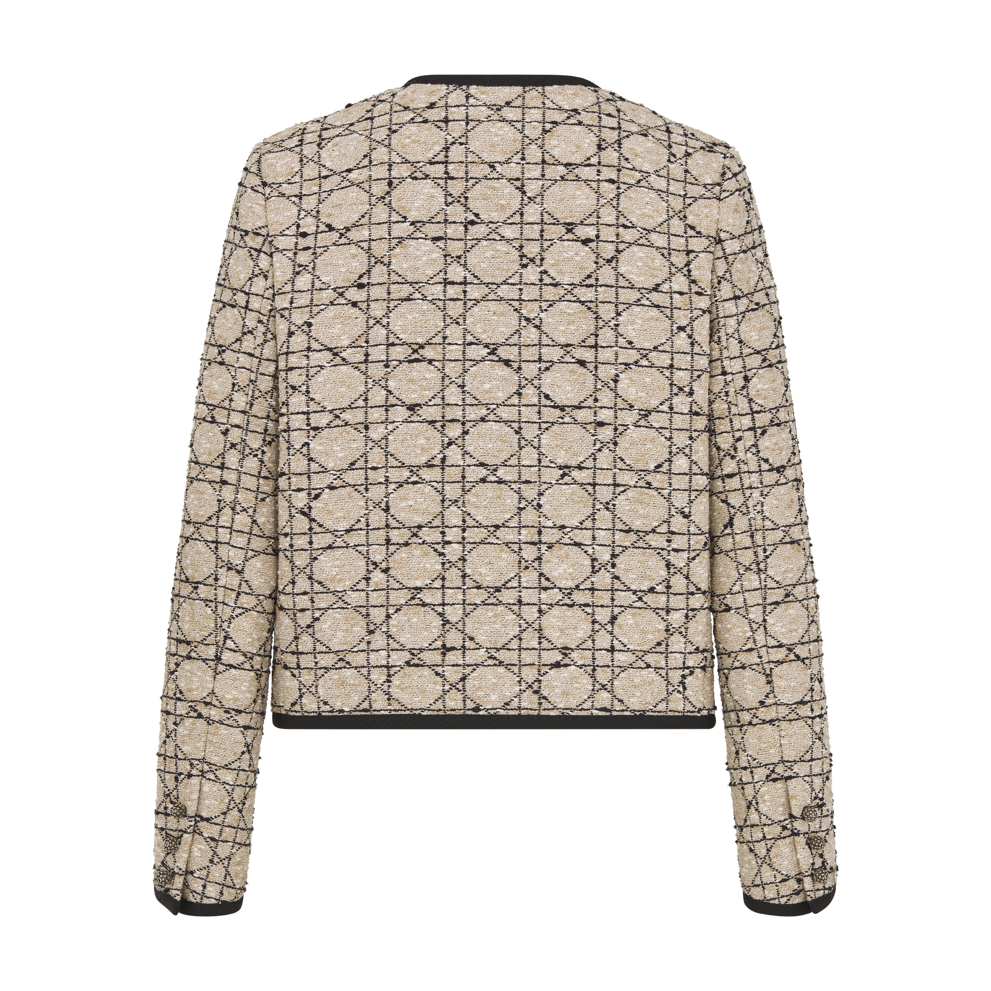 短款外套 米色和黑色棉质混纺粗花呢超大藤格纹 E08