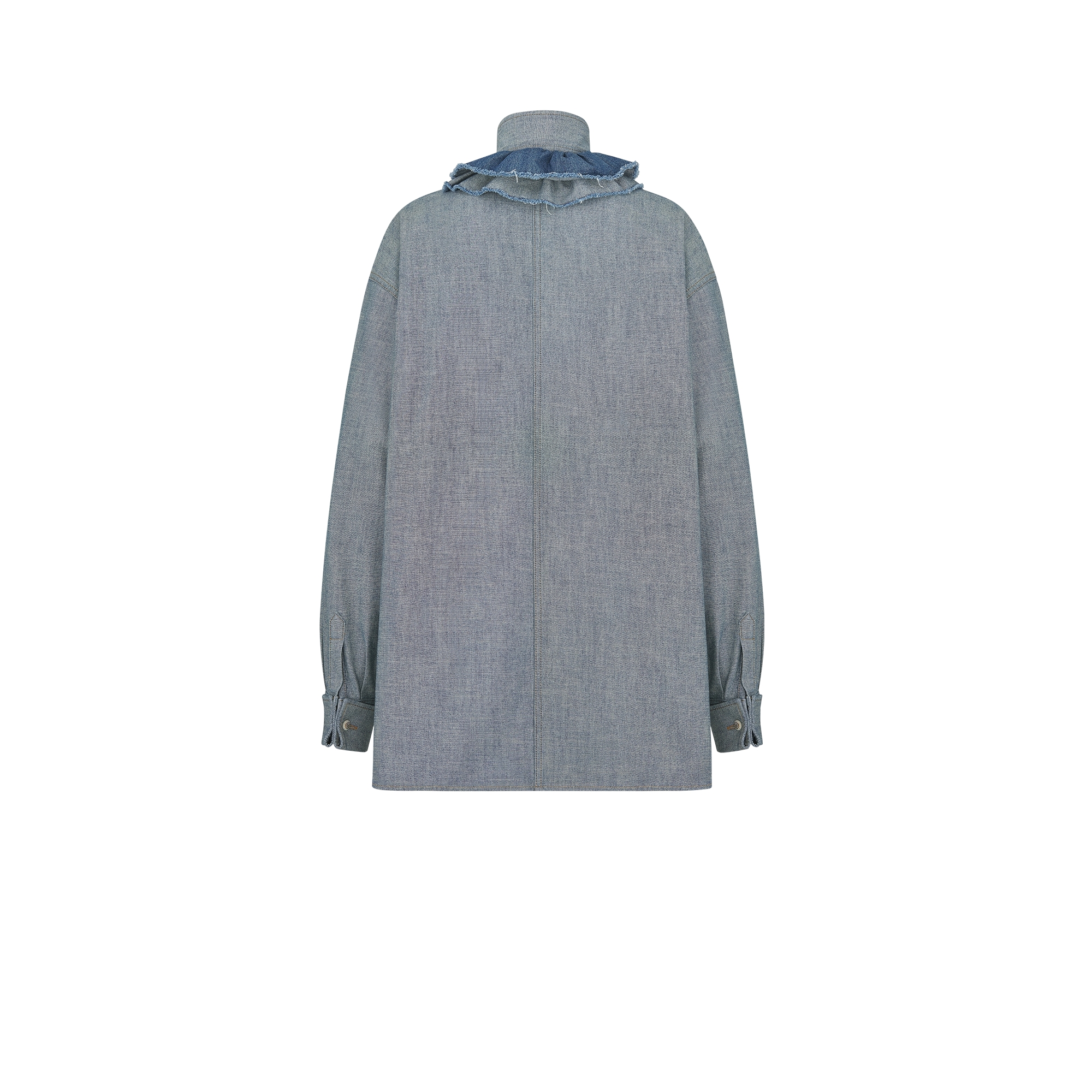 衬衫 蓝色石洗棉质牛仔布搭配可拆卸褶边领 E08