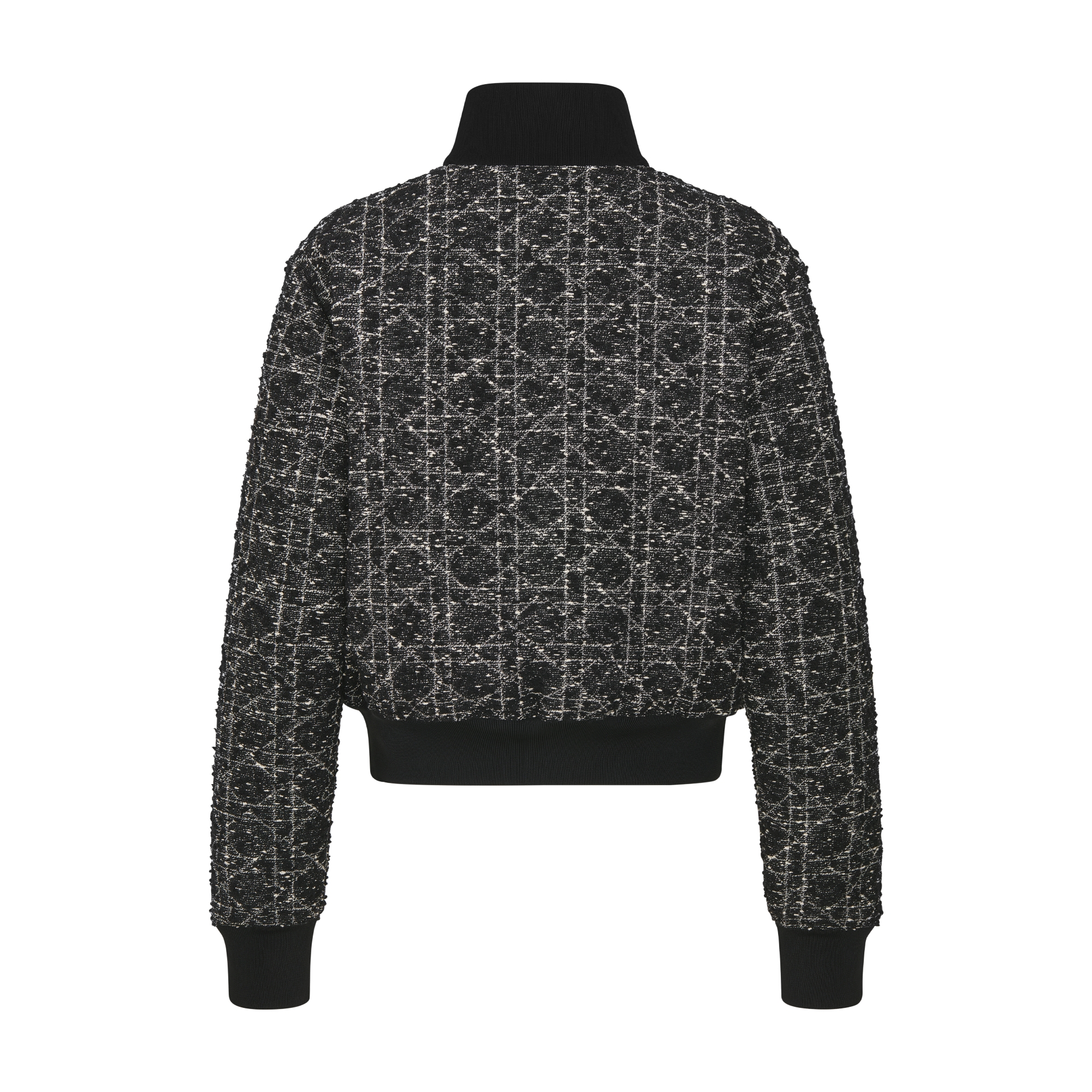 飞行员夹克 黑色和白色棉质混纺粗花呢超大藤格纹 E08