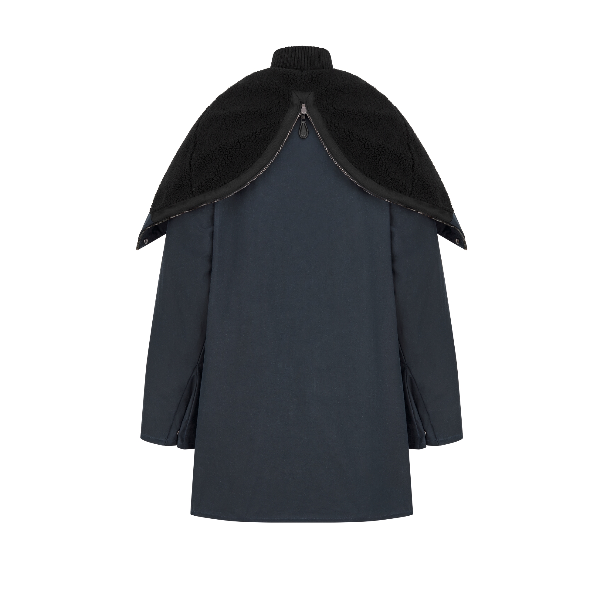 外套 深蓝色涂层棉质帆布搭配拉链风帽和可拆卸衣领 E08