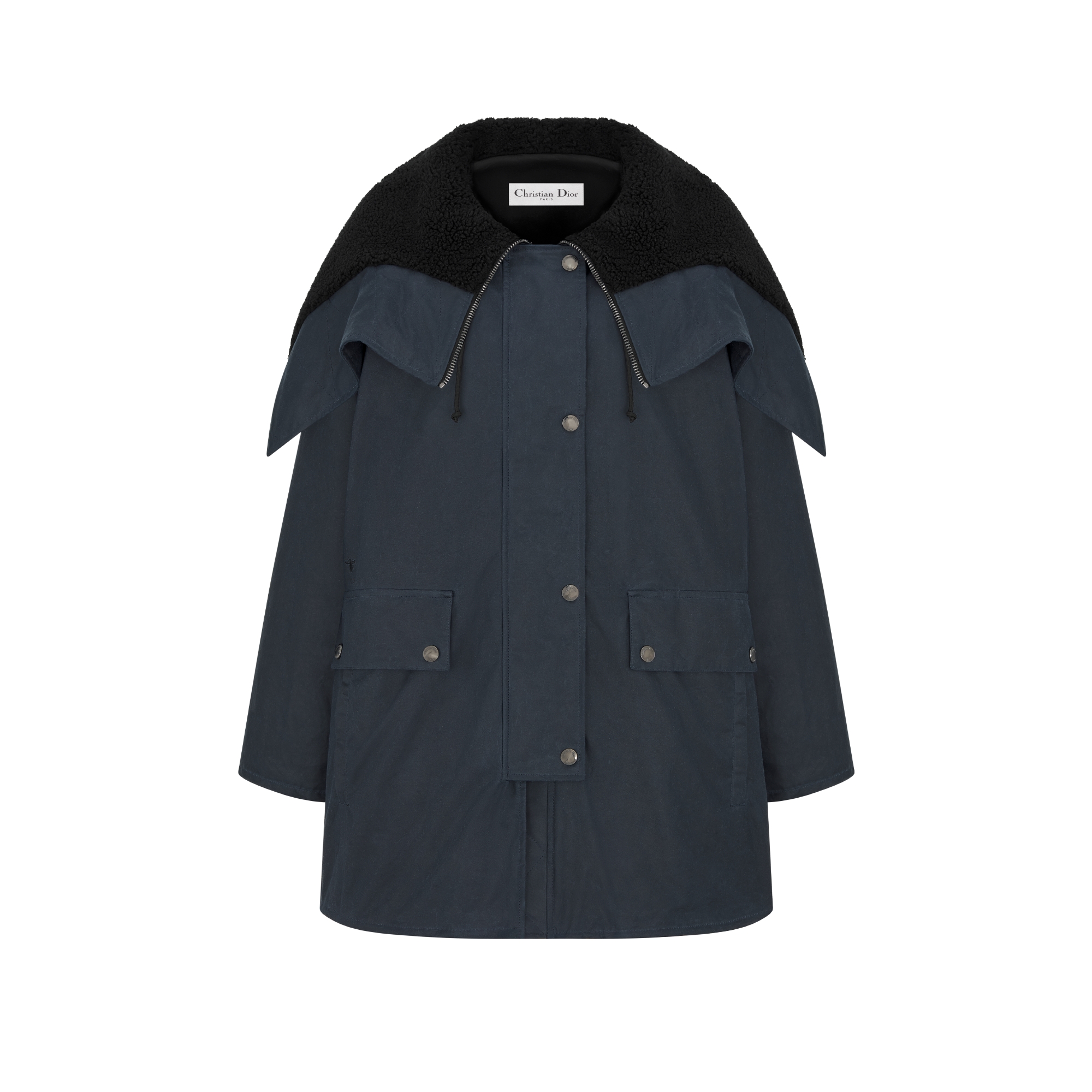 外套 深蓝色涂层棉质帆布搭配拉链风帽和可拆卸衣领 E09