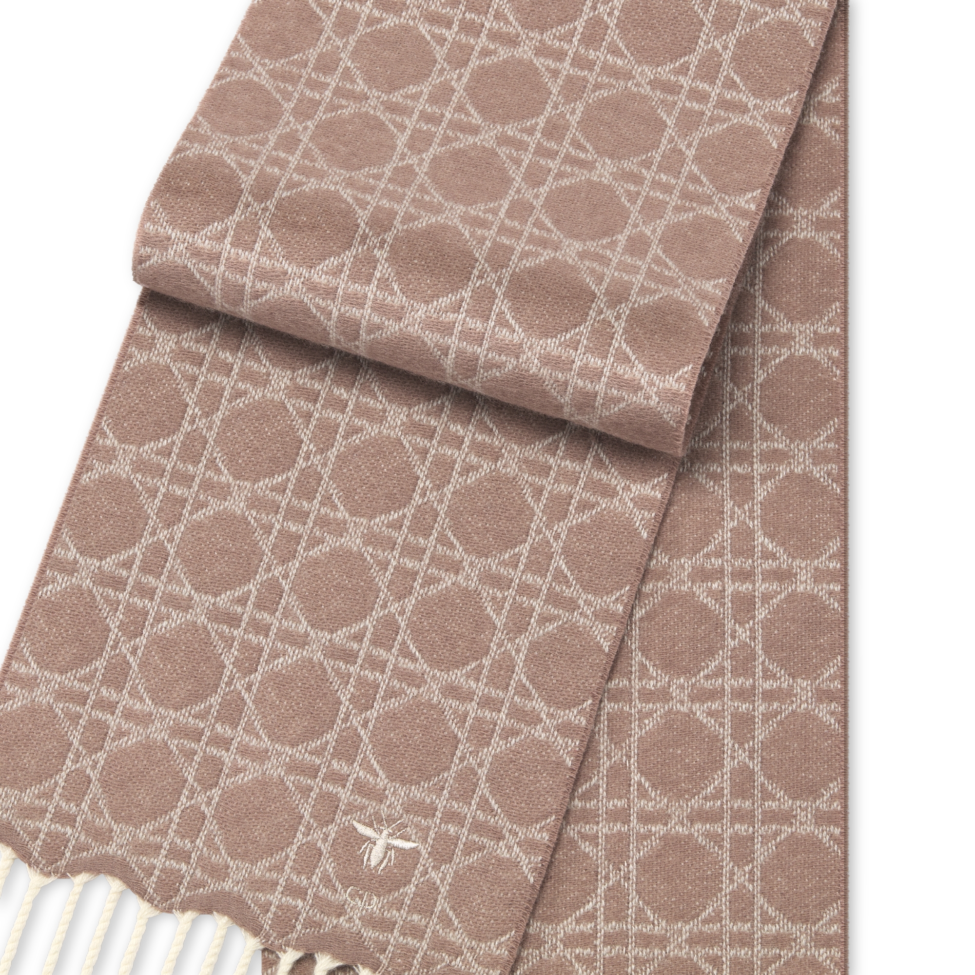 Dior Cannage 围巾 玫瑰粉色和象牙色山羊绒面料 E09